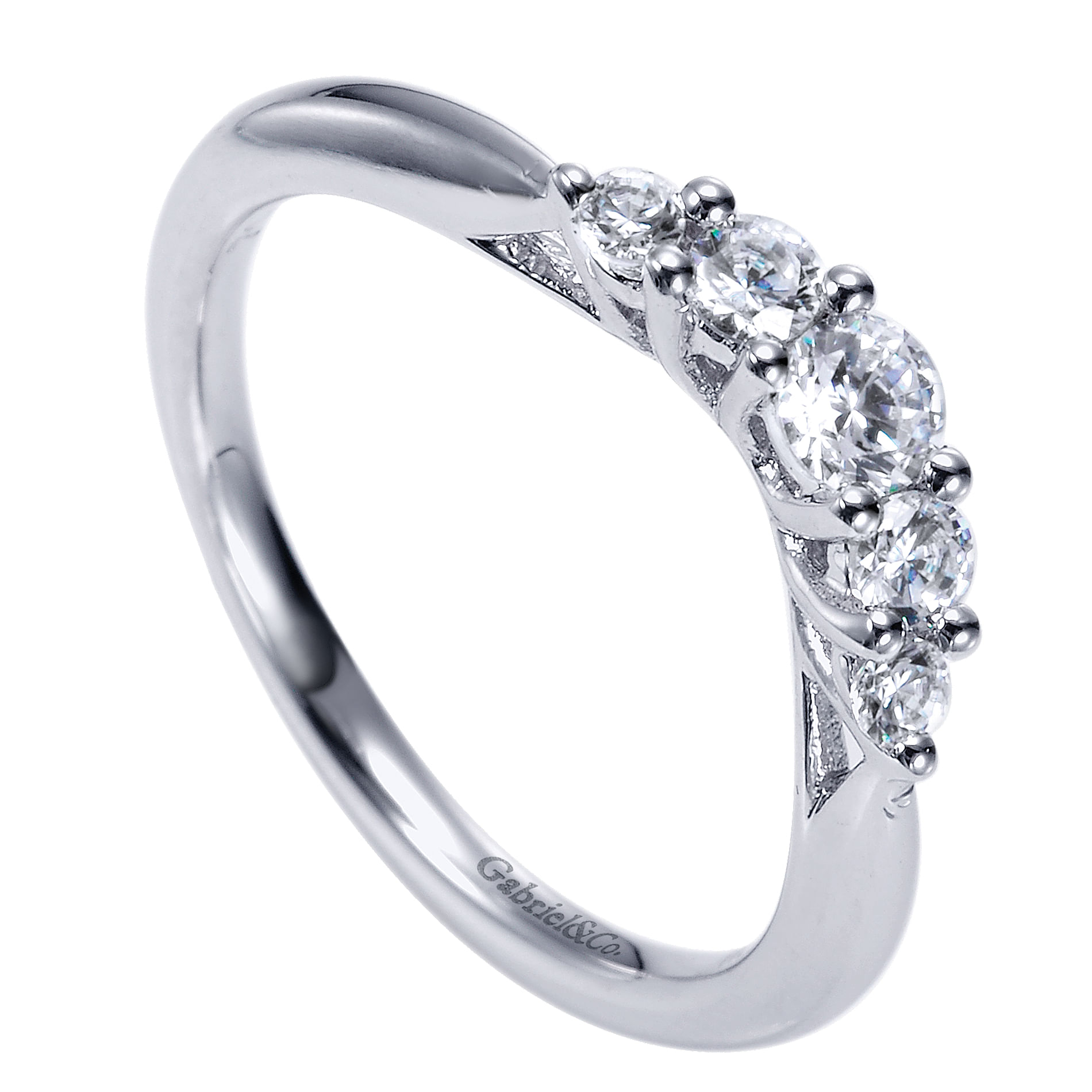14k White Gold Contemporary Curved Wedding Band angle 3 14k White Gold Contemporary Curved Wedding Band angle 3