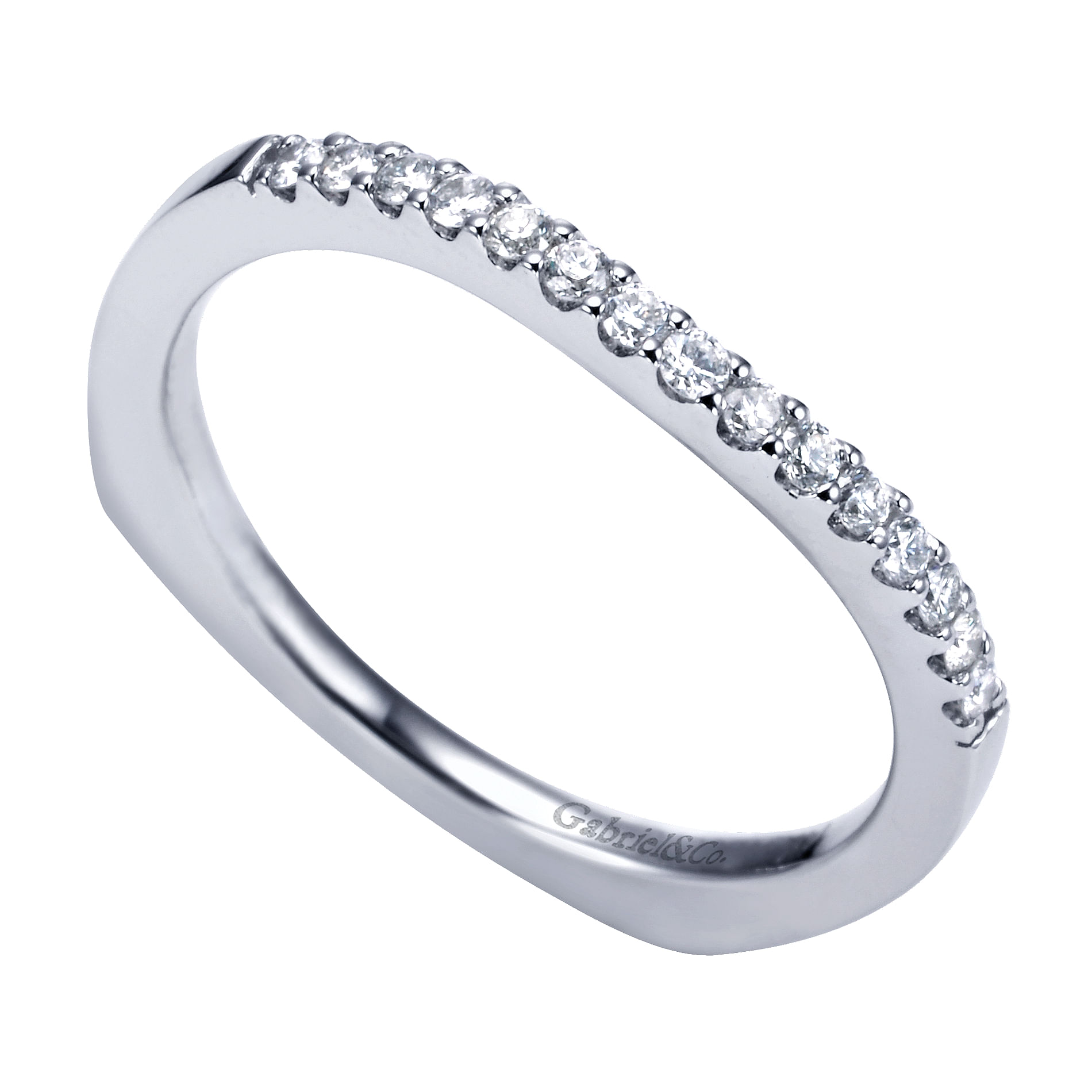 14k White Gold Contemporary Curved Wedding Band angle 3 14k White Gold Contemporary Curved Wedding Band angle 3