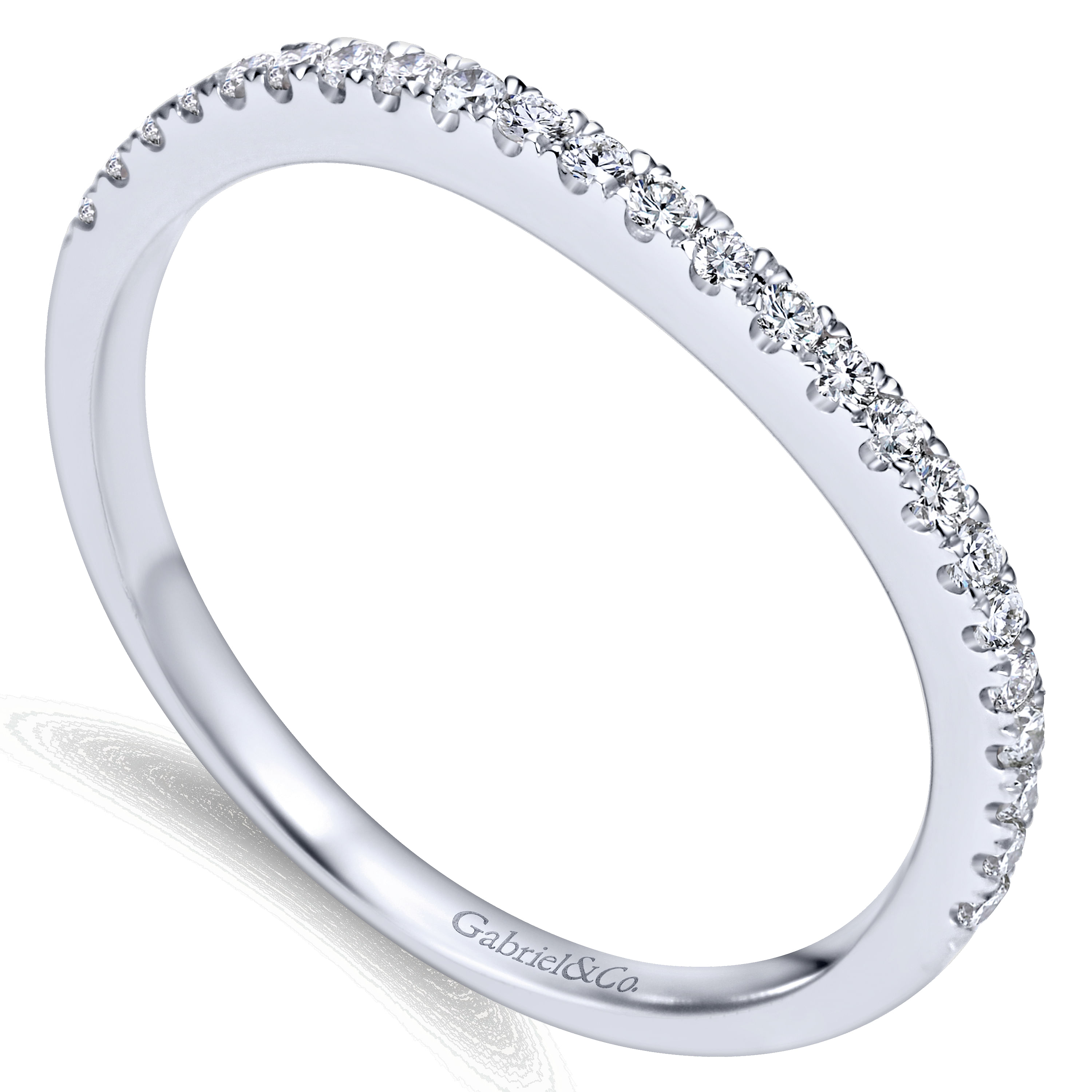 14k White Gold Contemporary Curved Wedding Band angle 3 14k White Gold Contemporary Curved Wedding Band angle 3