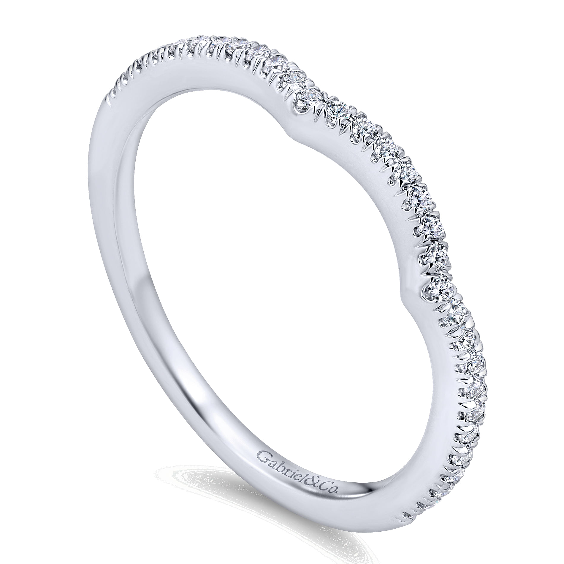14k White Gold Contemporary Curved Wedding Band angle 3 14k White Gold Contemporary Curved Wedding Band angle 3
