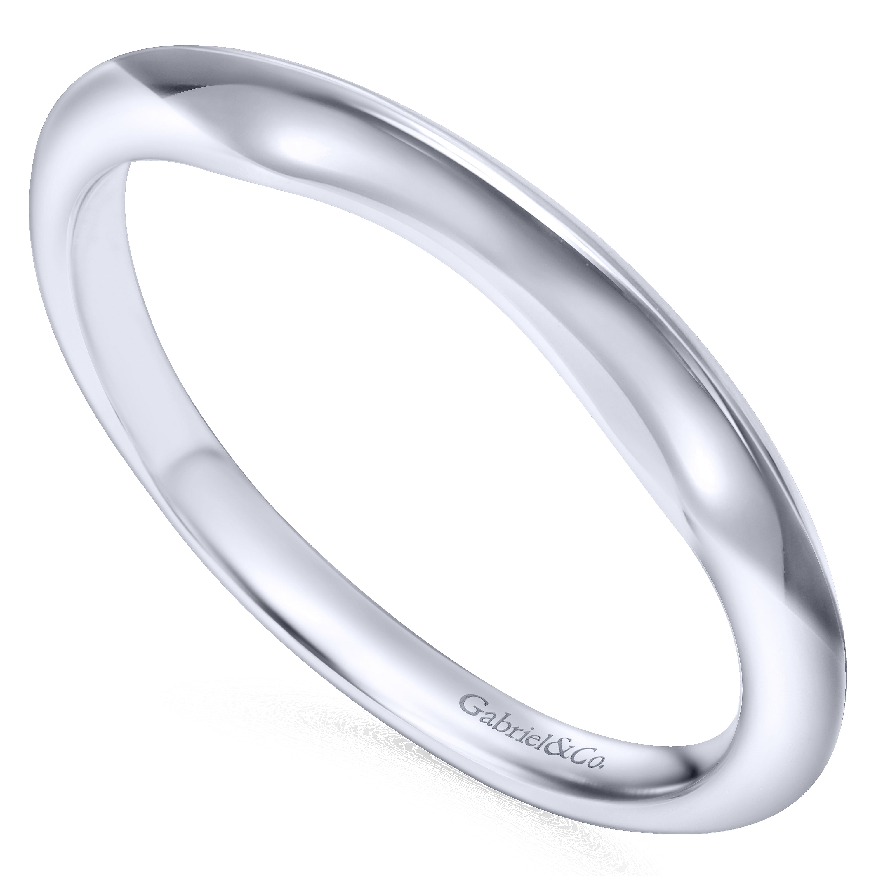 14k White Gold Contemporary Curved Wedding Band angle 3 14k White Gold Contemporary Curved Wedding Band angle 3