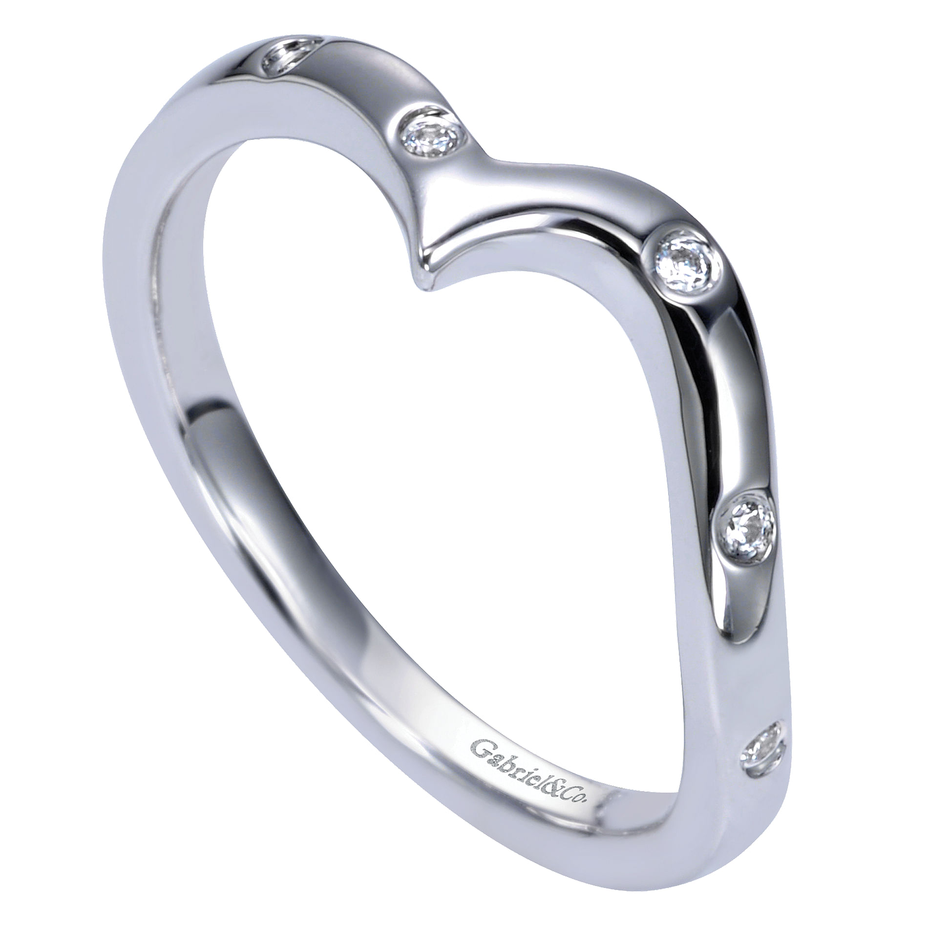 14k White Gold Contemporary Curved Wedding Band angle 3 14k White Gold Contemporary Curved Wedding Band angle 3