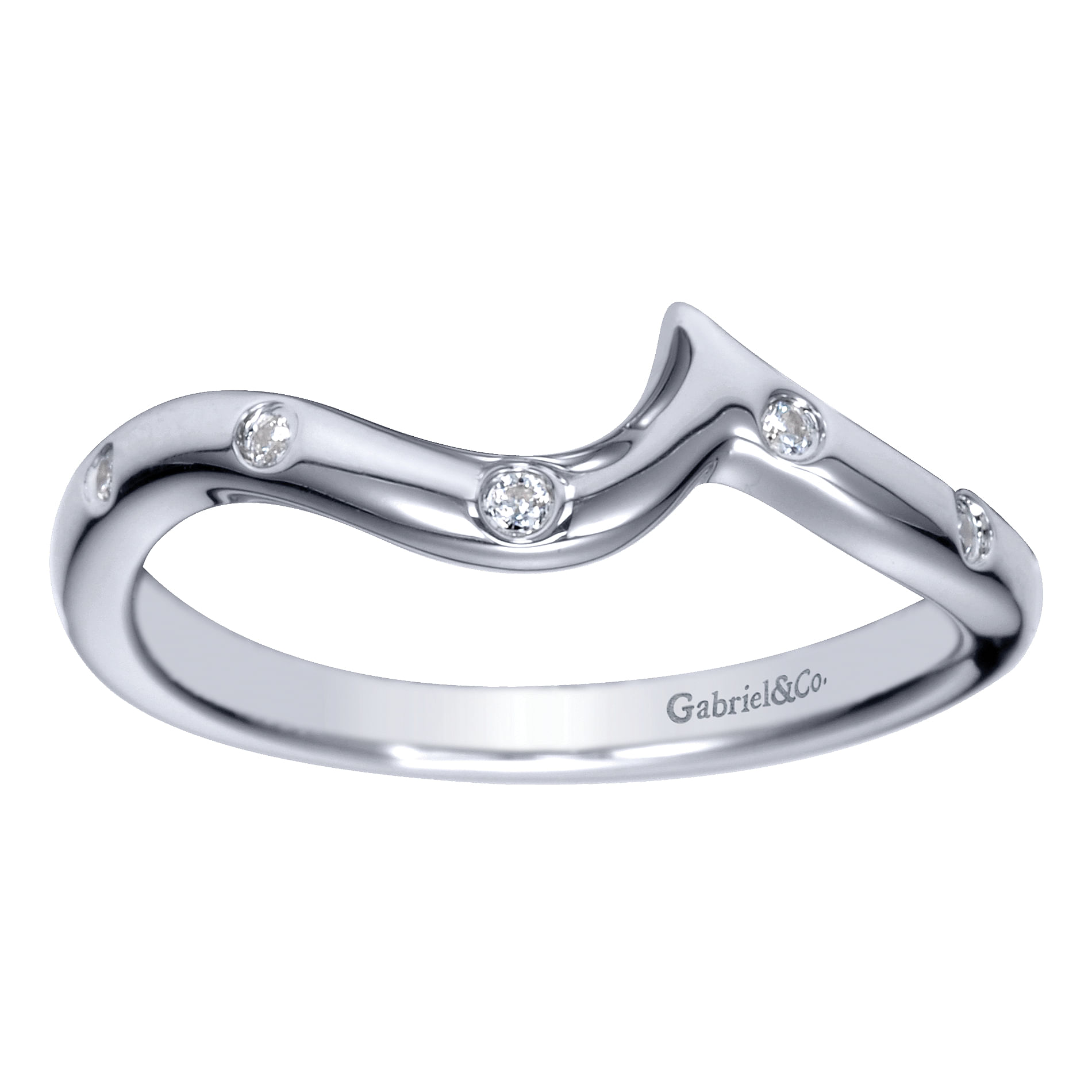 14k White Gold Contemporary Curved Wedding Band angle 5 14k White Gold Contemporary Curved Wedding Band angle 5