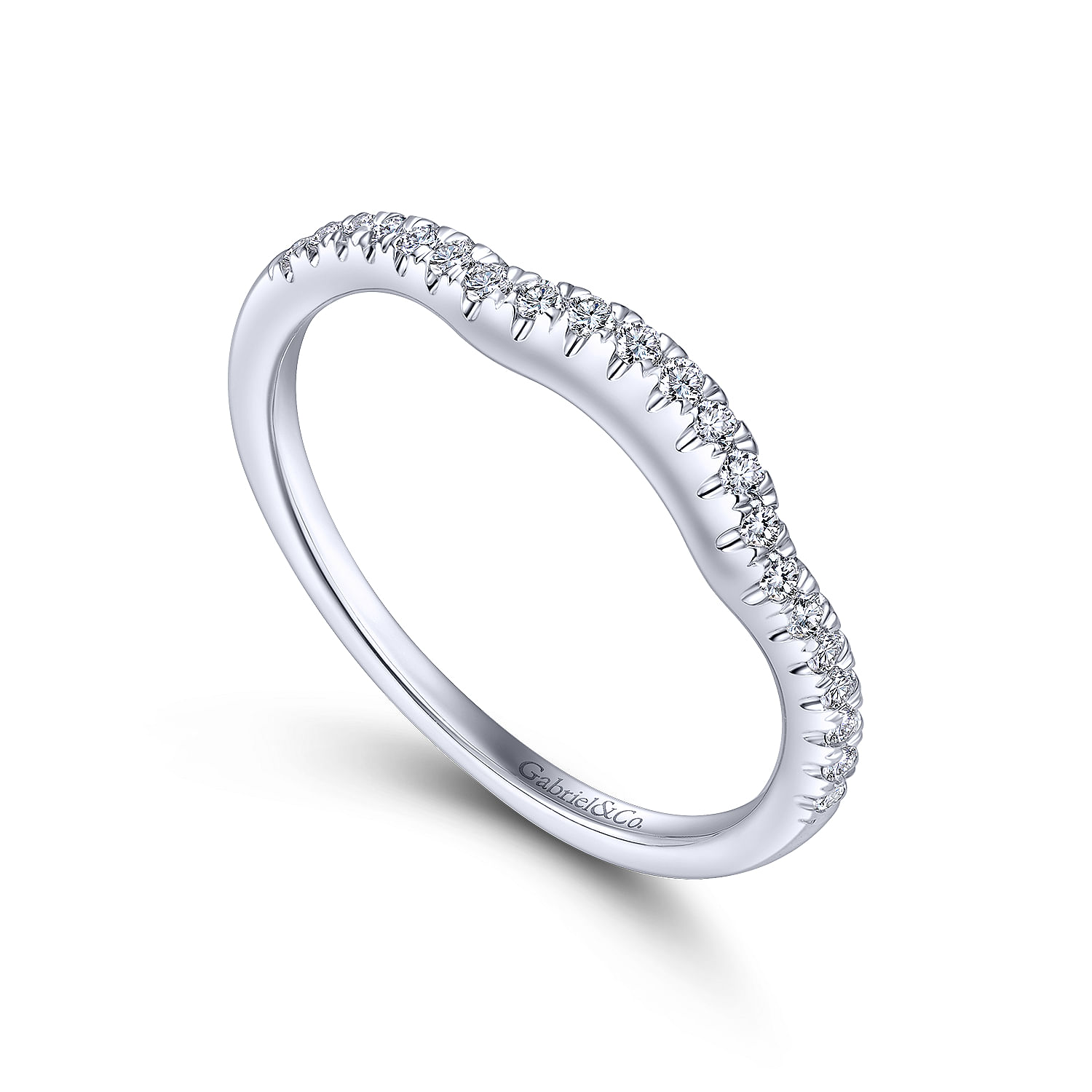 14k White Gold Contemporary Curved Wedding Band angle 3 14k White Gold Contemporary Curved Wedding Band angle 3