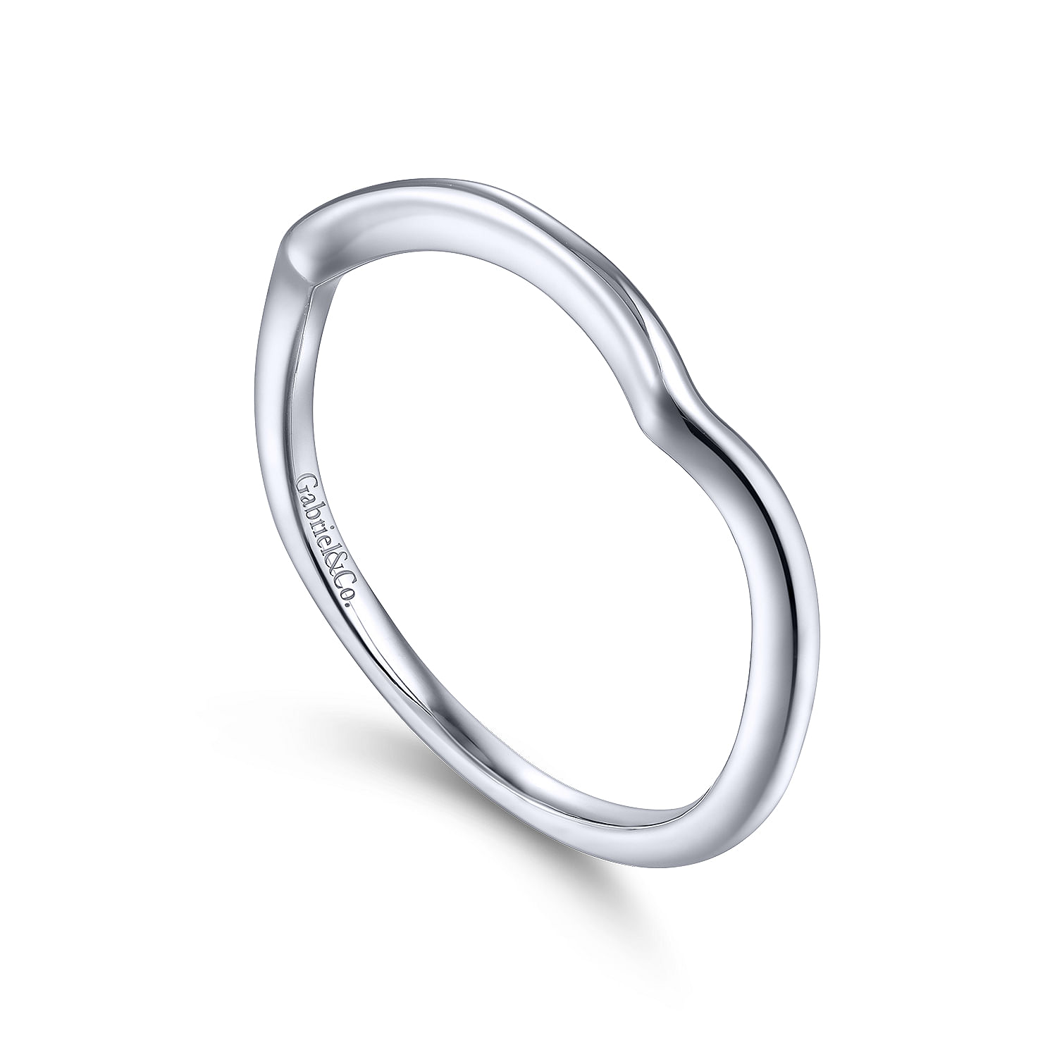 14k White Gold Contemporary Curved Wedding Band angle 3 14k White Gold Contemporary Curved Wedding Band angle 3