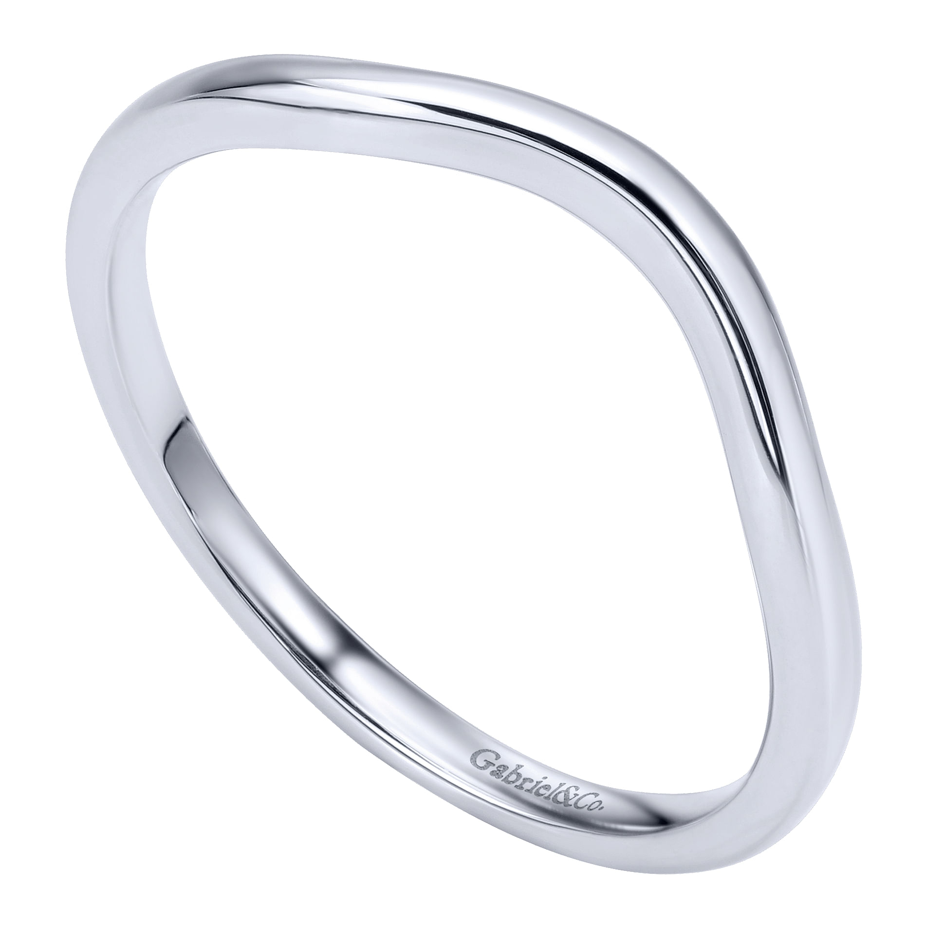 14k White Gold Contemporary Curved Wedding Band angle 3 14k White Gold Contemporary Curved Wedding Band angle 3