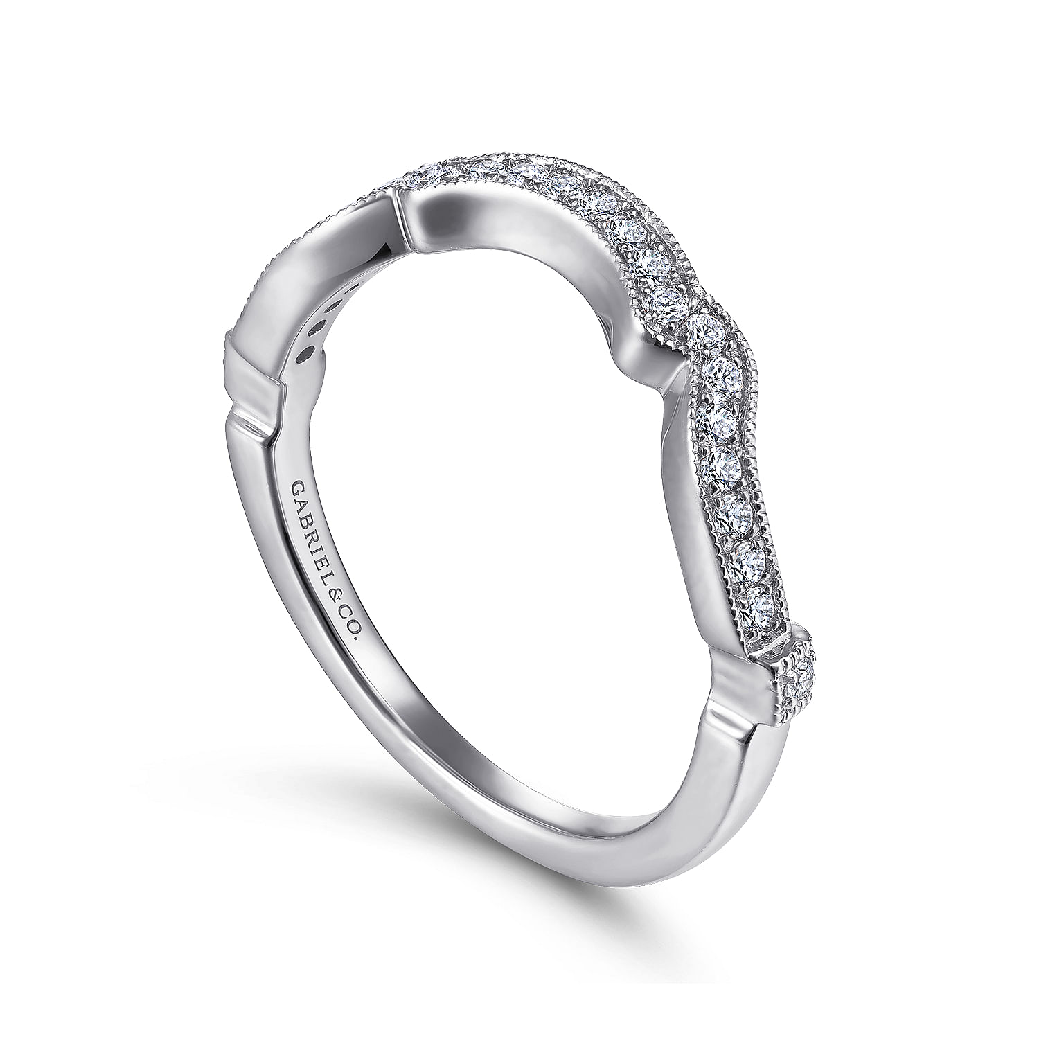 14k White Gold Contemporary Curved Wedding Band angle 3 14k White Gold Contemporary Curved Wedding Band angle 3