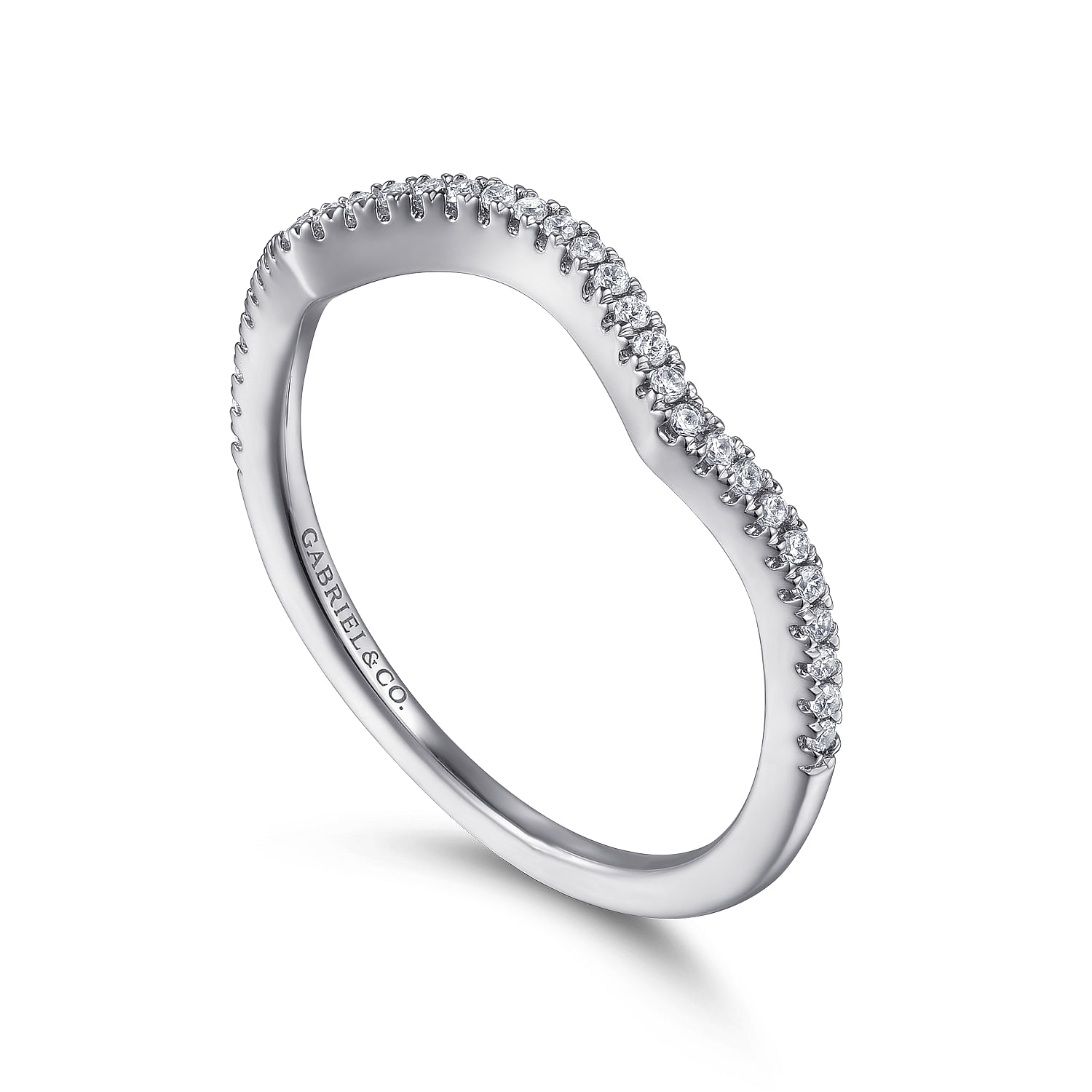 14k White Gold Contemporary Curved Wedding Band angle 3 14k White Gold Contemporary Curved Wedding Band angle 3