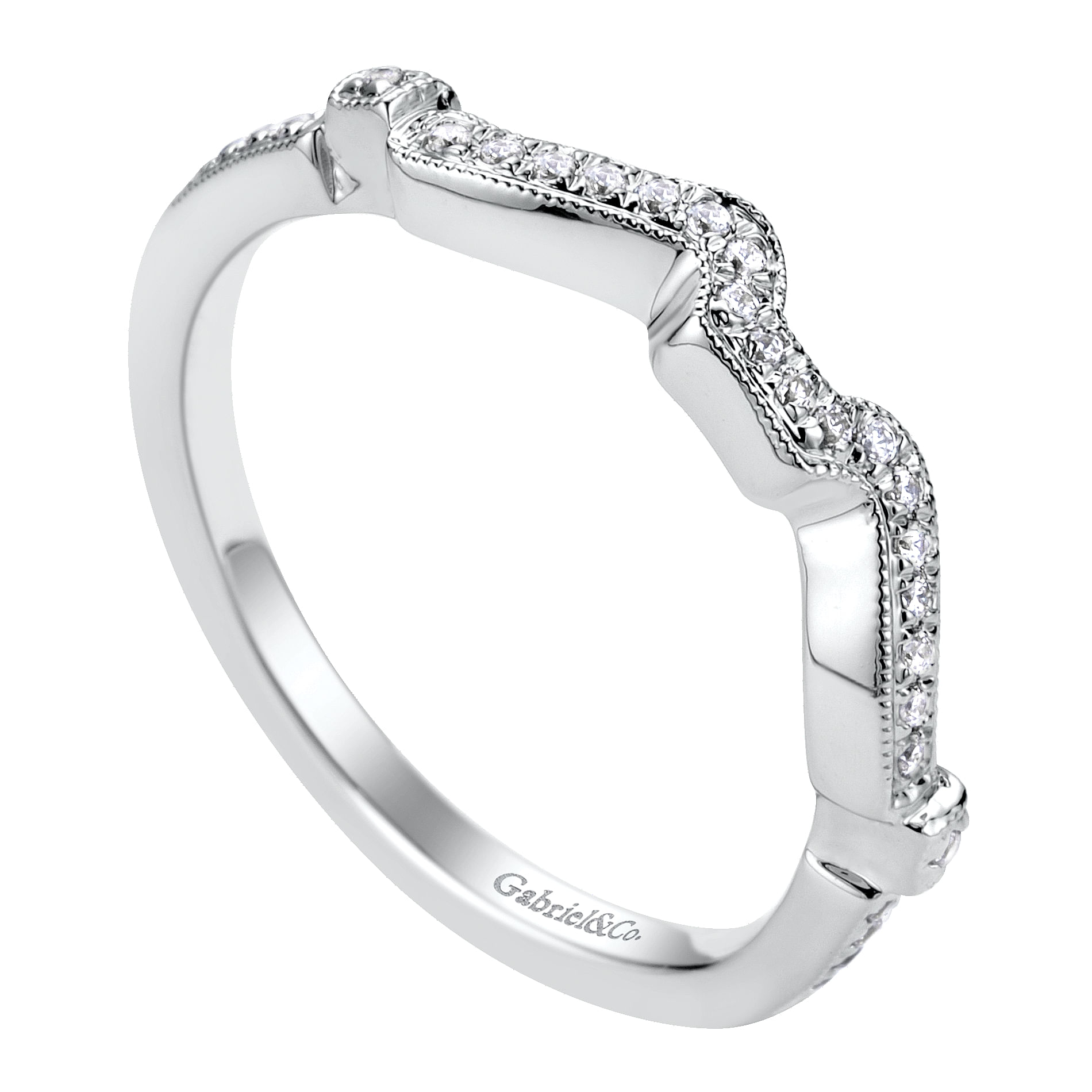 14k White Gold Contemporary Curved Wedding Band angle 3 14k White Gold Contemporary Curved Wedding Band angle 3