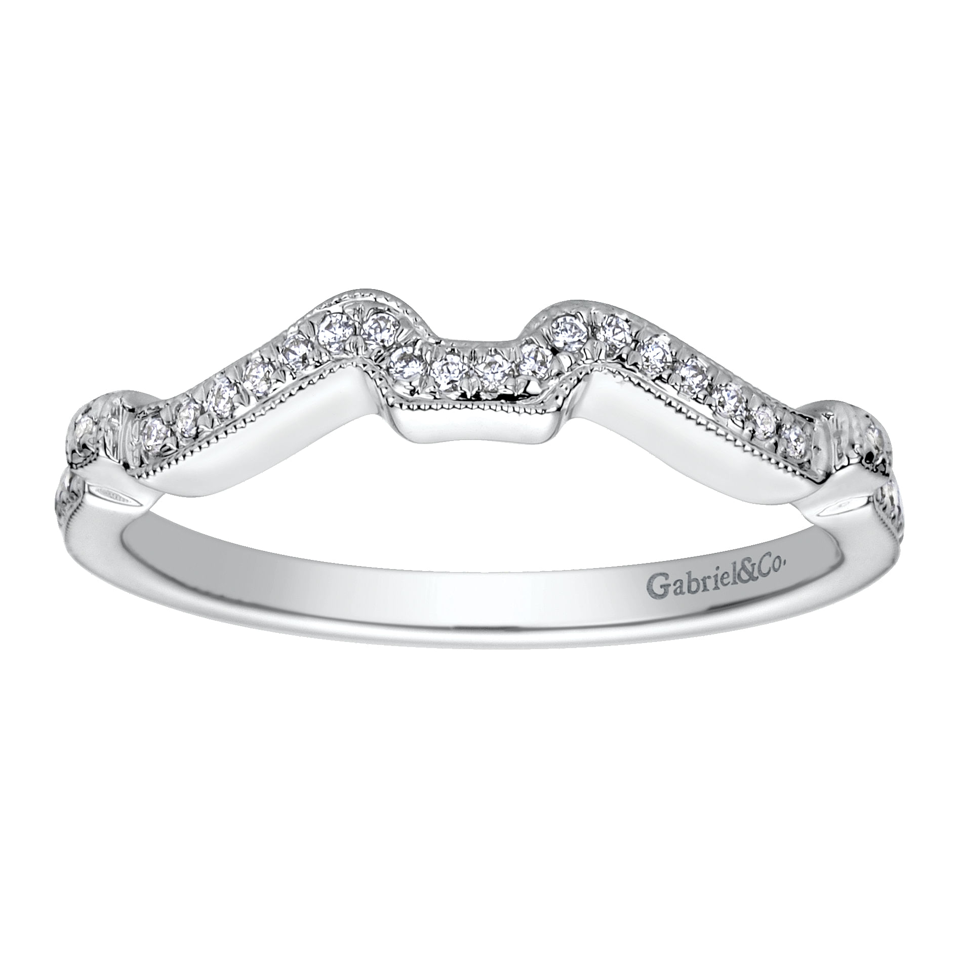 14k White Gold Contemporary Curved Wedding Band angle 5 14k White Gold Contemporary Curved Wedding Band angle 5