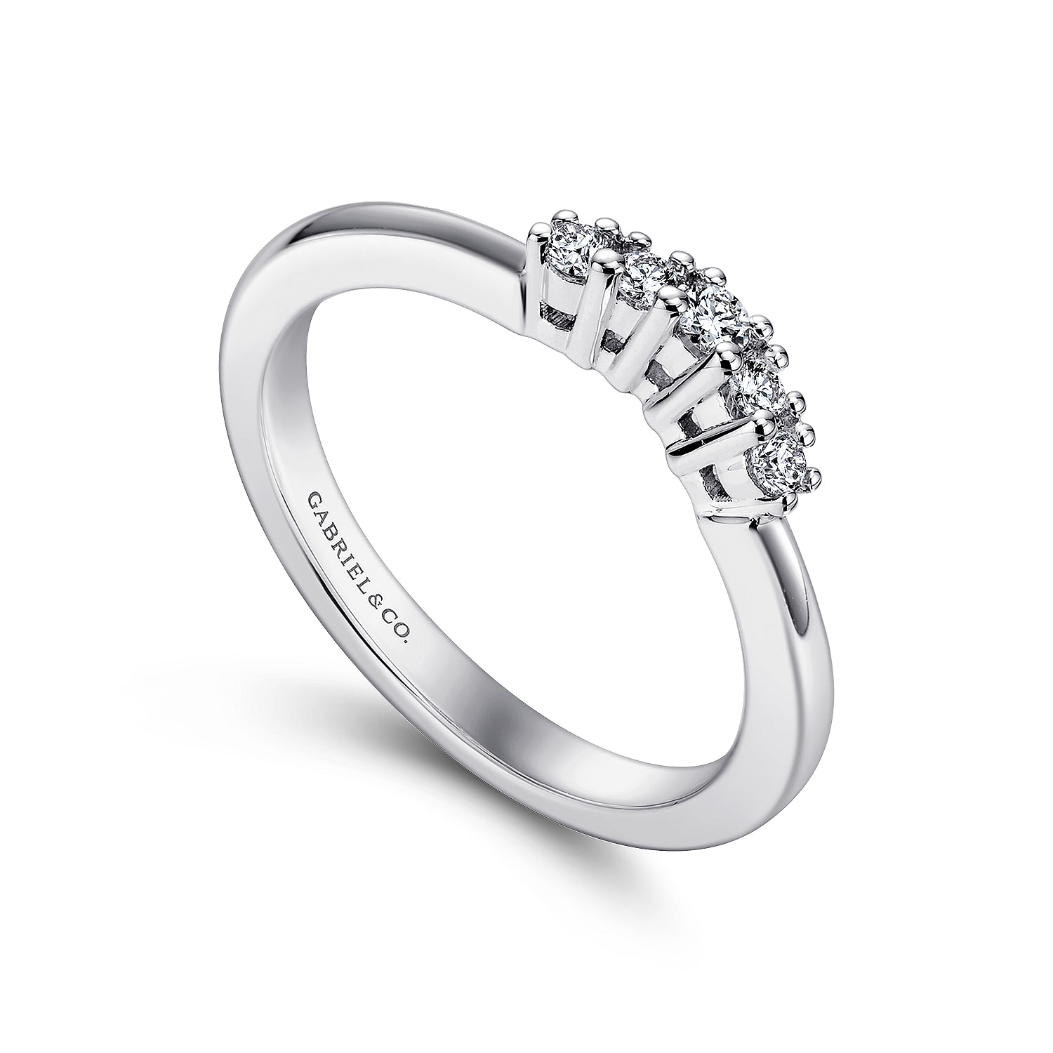 14k White Gold Contemporary Curved Wedding Band angle 3 14k White Gold Contemporary Curved Wedding Band angle 3