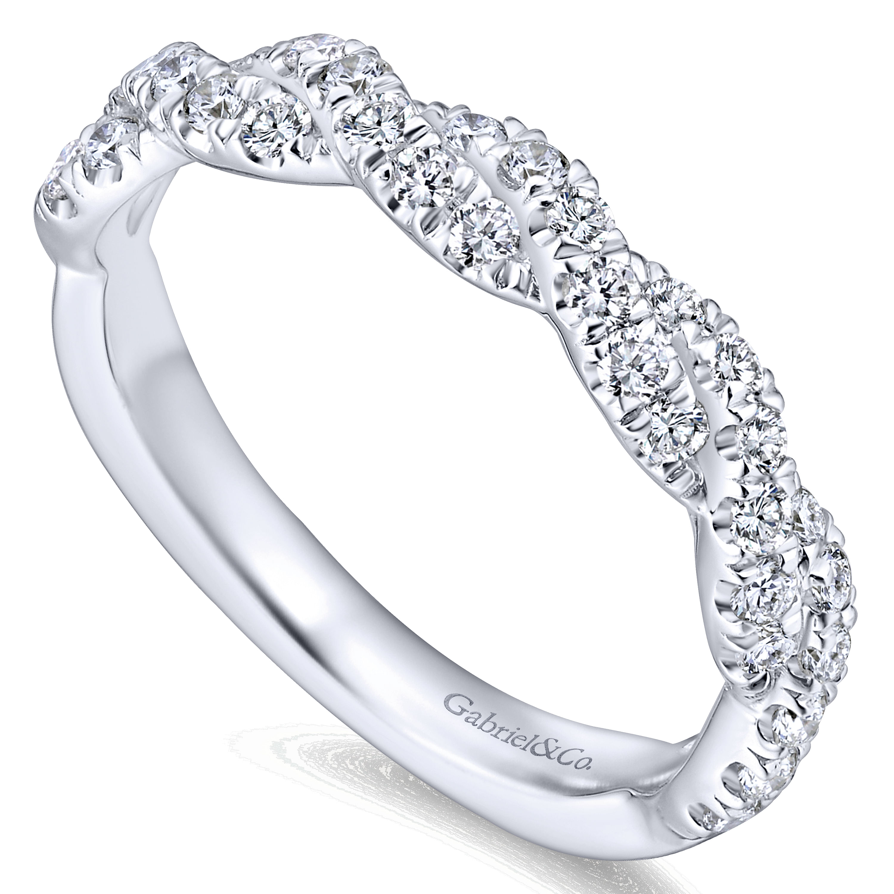 14k White Gold Contemporary Twisted Wedding Band angle 3 14k White Gold Contemporary Twisted Wedding Band angle 3