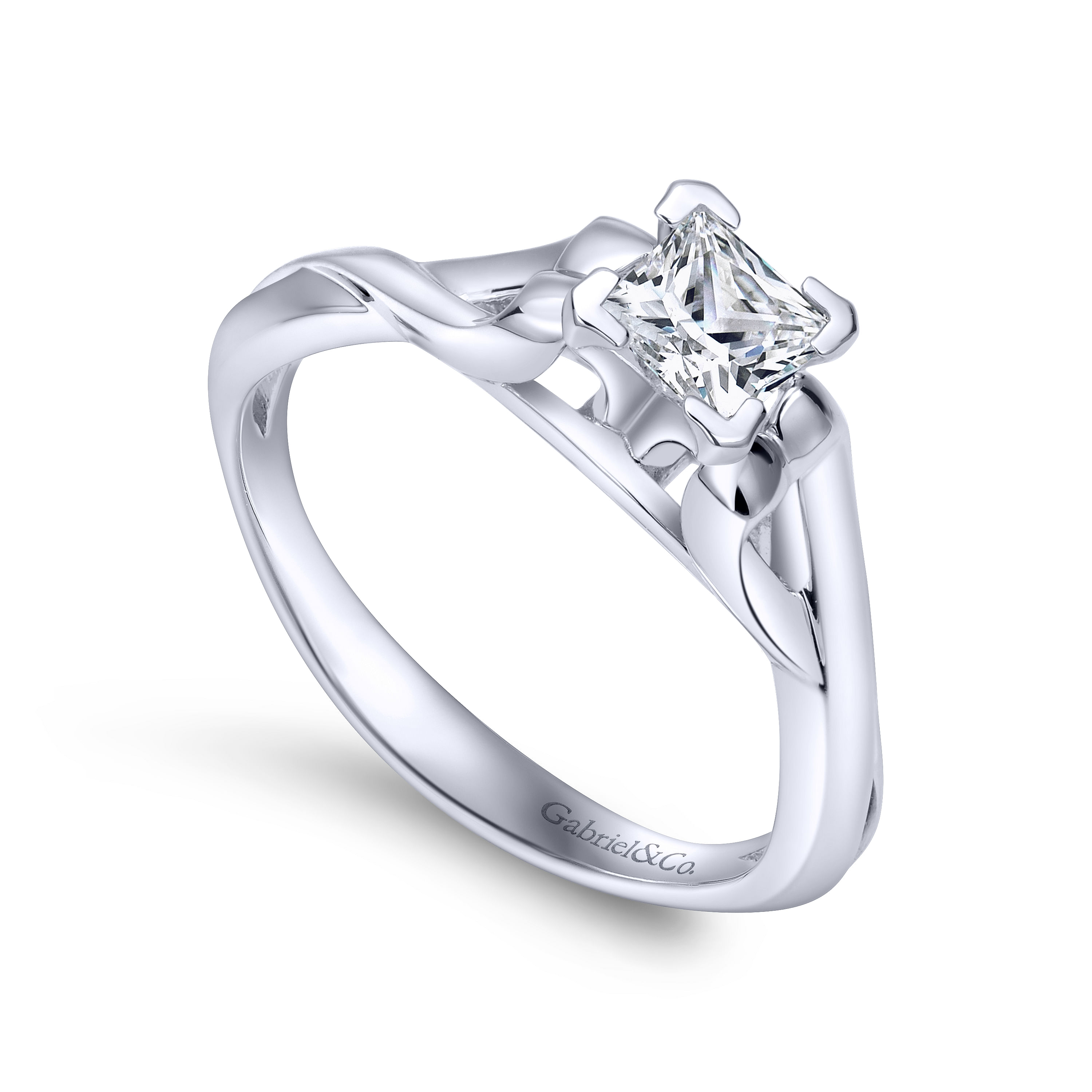 14k White Gold Criss Cross Engagement Ring angle 3 14k White Gold Criss Cross Engagement Ring angle 3