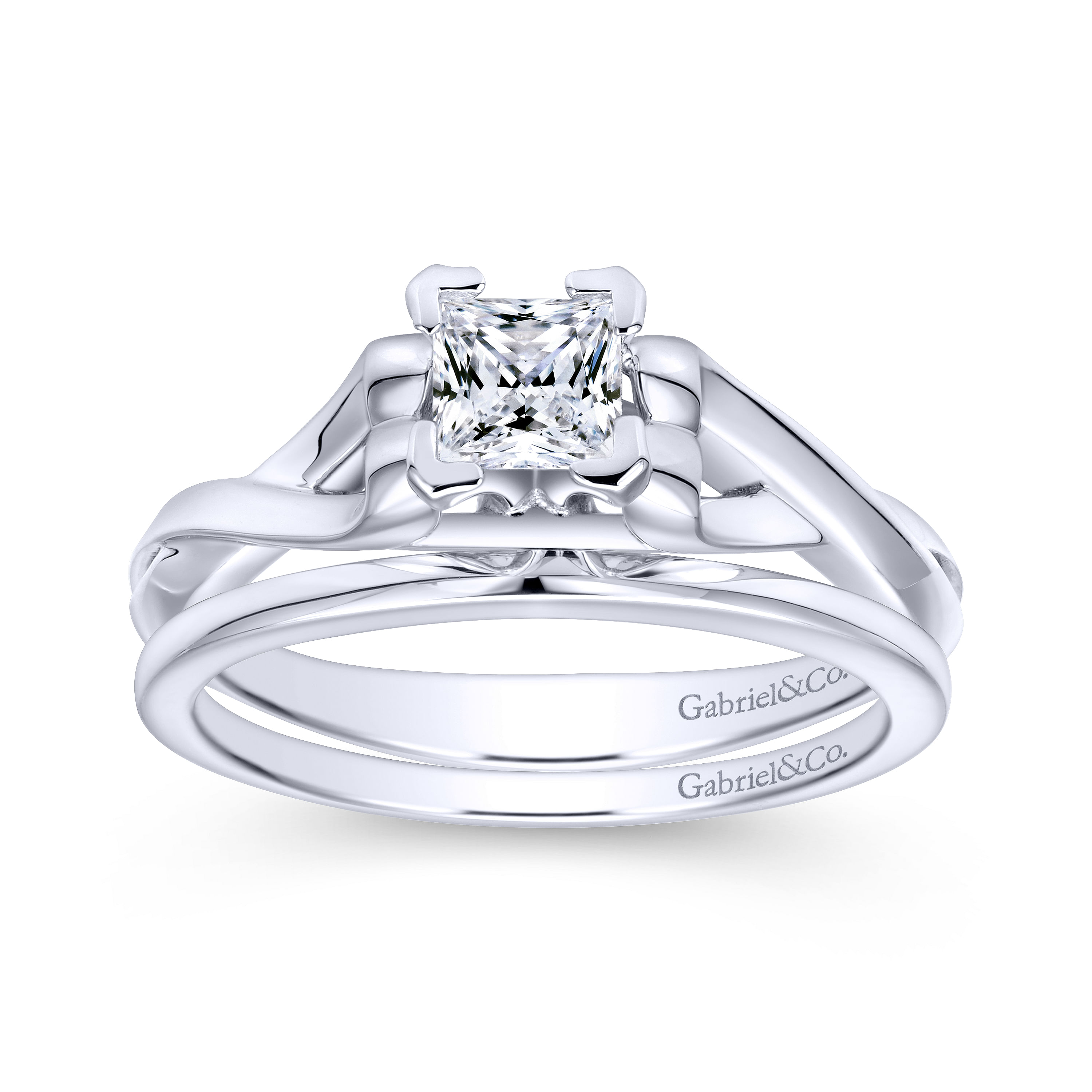 14k White Gold Criss Cross Engagement Ring angle 4 14k White Gold Criss Cross Engagement Ring angle 4