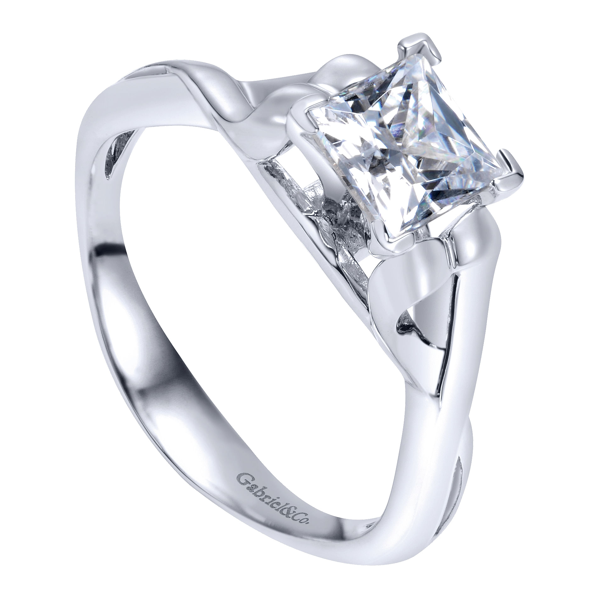 14k White Gold Criss Cross Engagement Ring angle 3 14k White Gold Criss Cross Engagement Ring angle 3