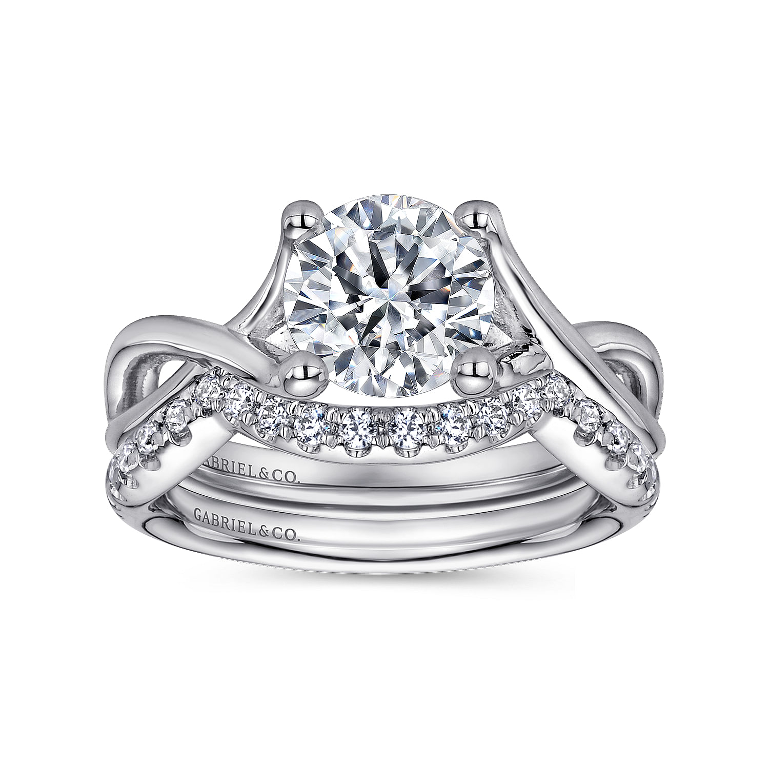 14k White Gold Criss Cross Engagement Ring angle 4 14k White Gold Criss Cross Engagement Ring angle 4