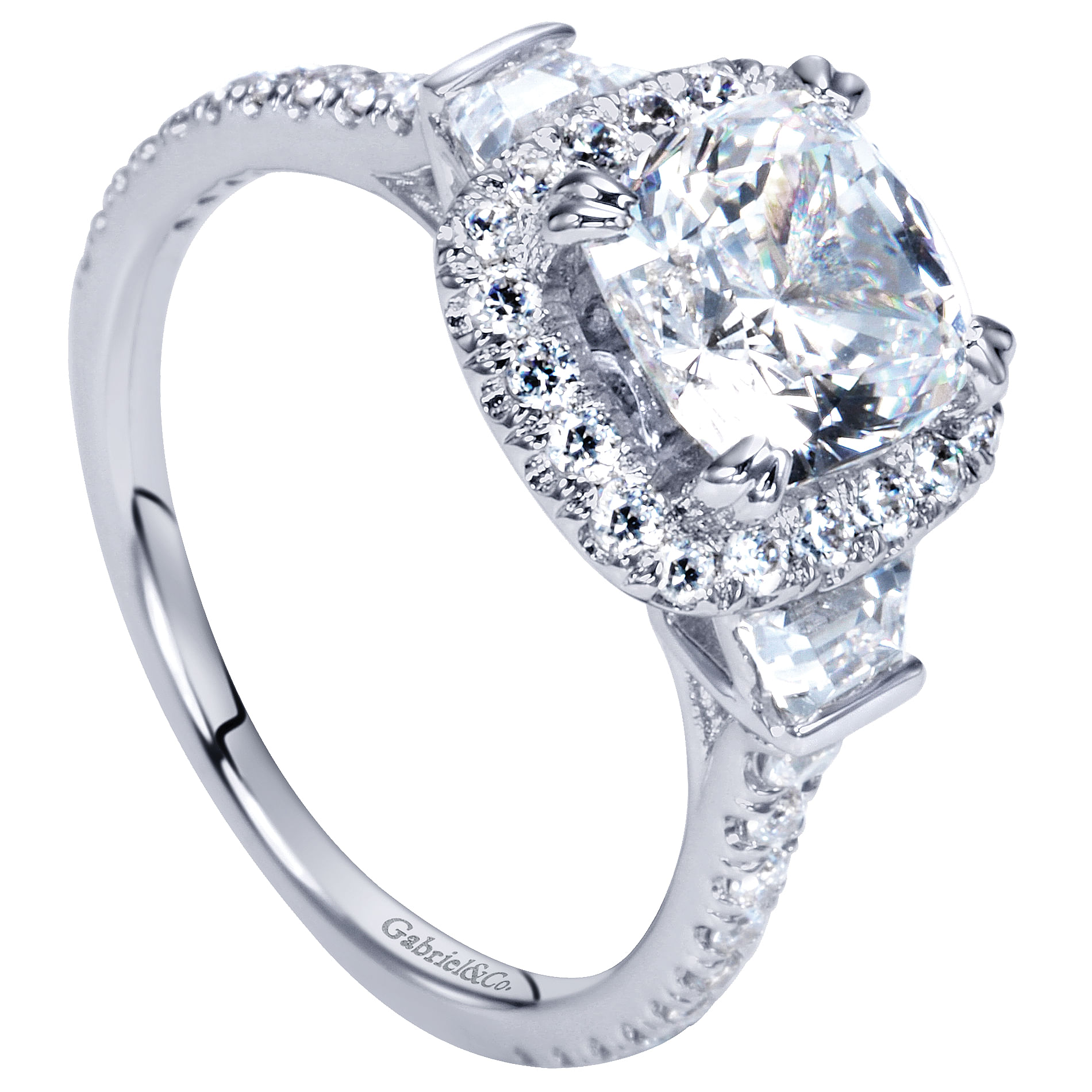 14k White Gold Cushion Cut Halo Engagement Ring angle 3 14k White Gold Cushion Cut Halo Engagement Ring angle 3