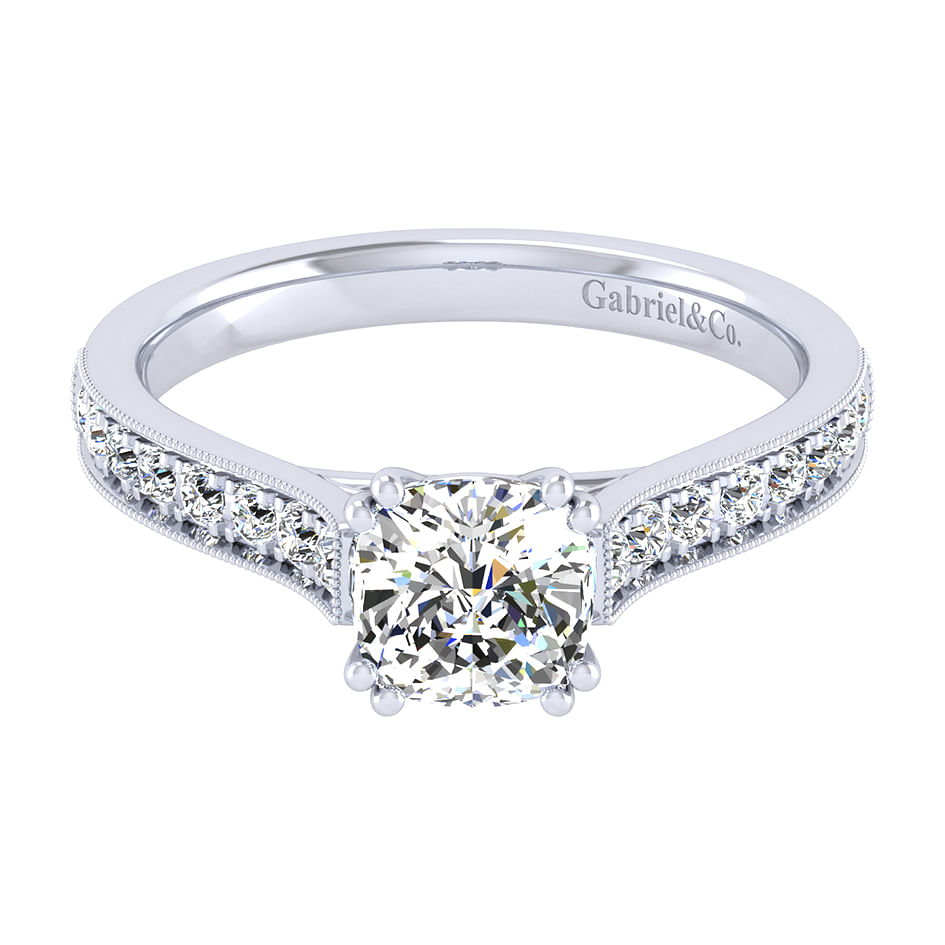 14k White Gold Cushion Cut Straight Engagement Ring angle 1 14k White Gold Cushion Cut Straight Engagement Ring angle 1