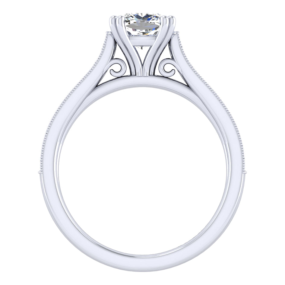14k White Gold Cushion Cut Straight Engagement Ring angle 2 14k White Gold Cushion Cut Straight Engagement Ring angle 2