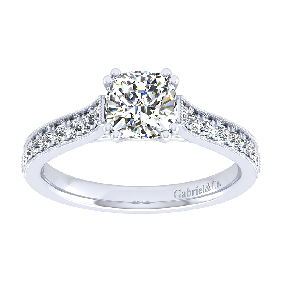 14k White Gold Cushion Cut Straight Engagement Ring angle 5 14k White Gold Cushion Cut Straight Engagement Ring angle 5