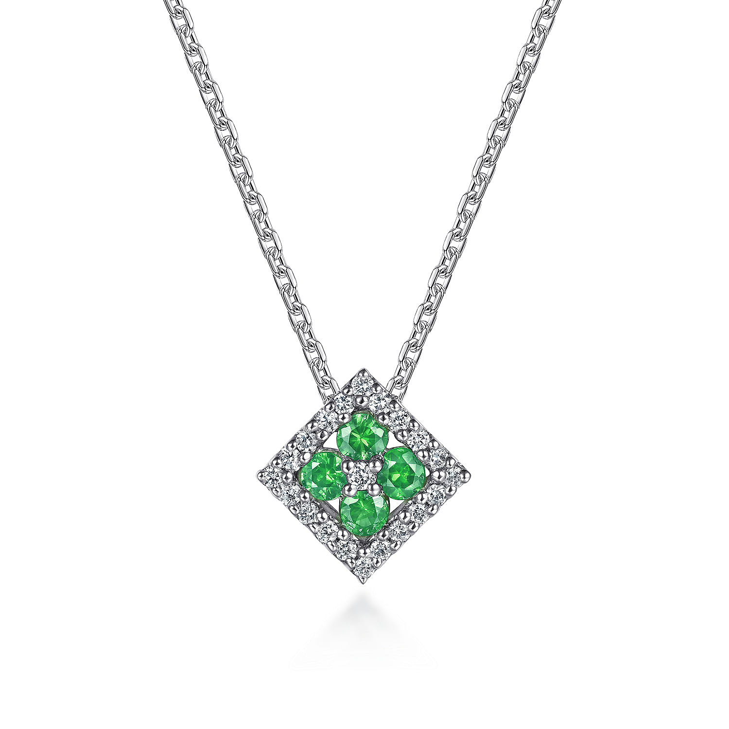 14k White Gold Diamond And Emerald Fashion 14k White Gold Diamond And Emerald Fashion