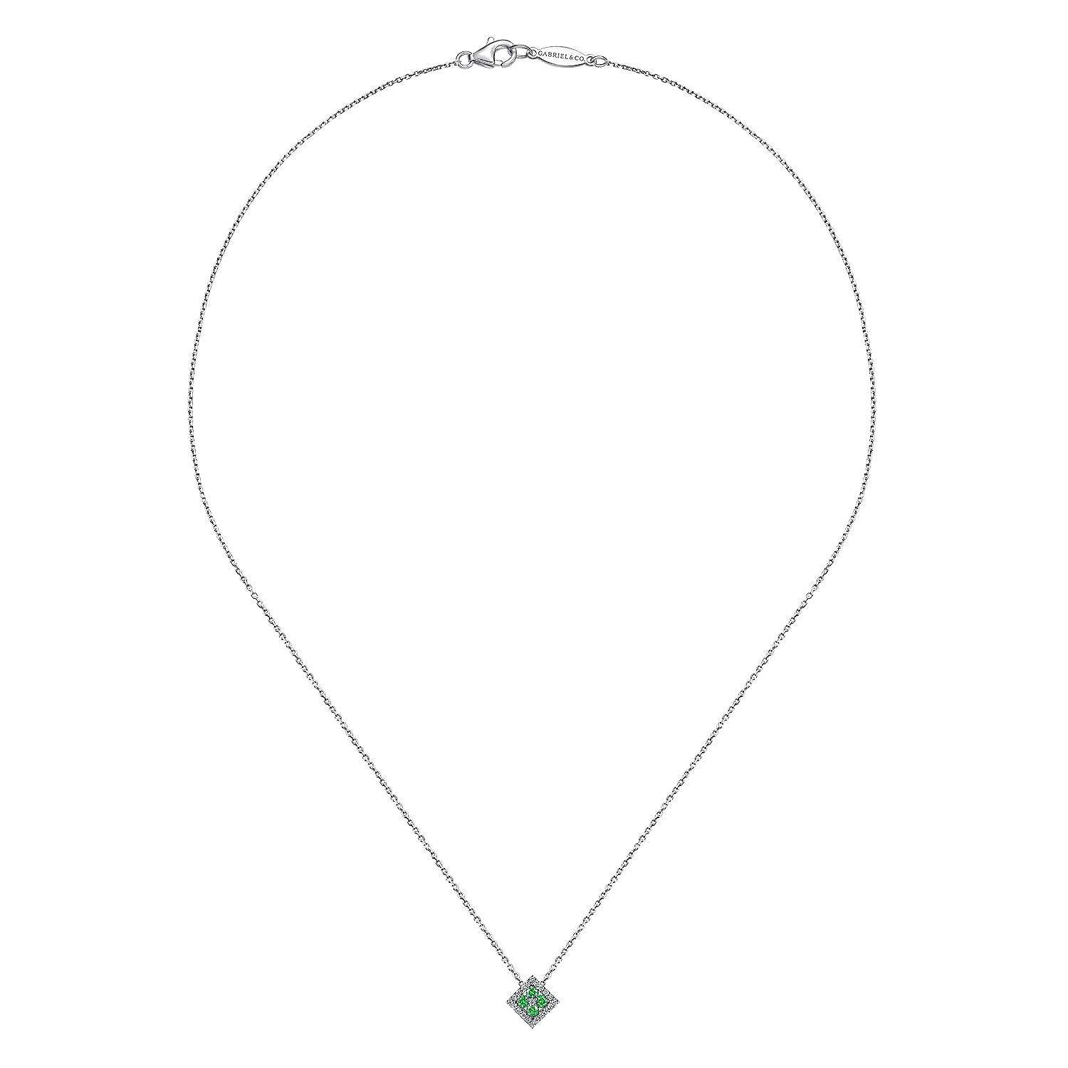 14k White Gold Diamond And Emerald Fashion Necklace angle 2 14k White Gold Diamond And Emerald Fashion Necklace angle 2