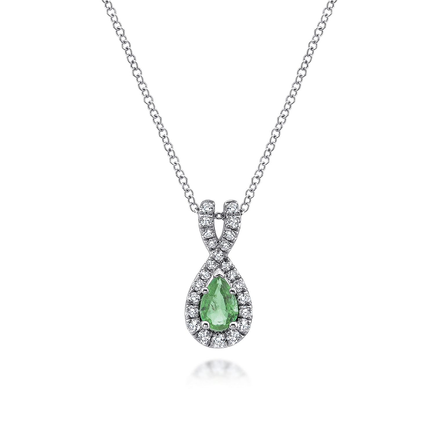 14k White Gold Diamond And Emerald Fashion 14k White Gold Diamond And Emerald Fashion