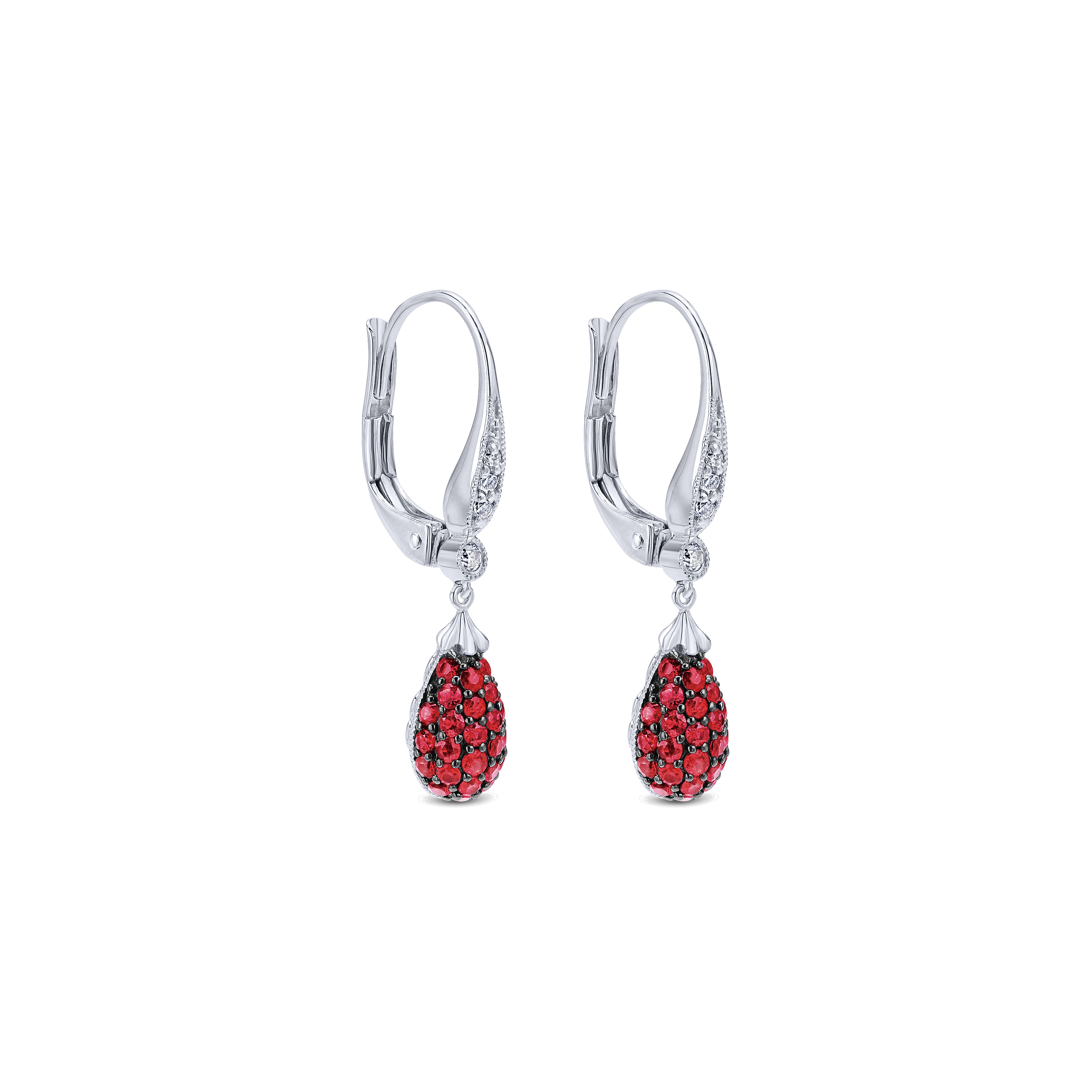 14k White Gold Diamond And Ruby Drop Earrings angle 2 14k White Gold Diamond And Ruby Drop Earrings angle 2