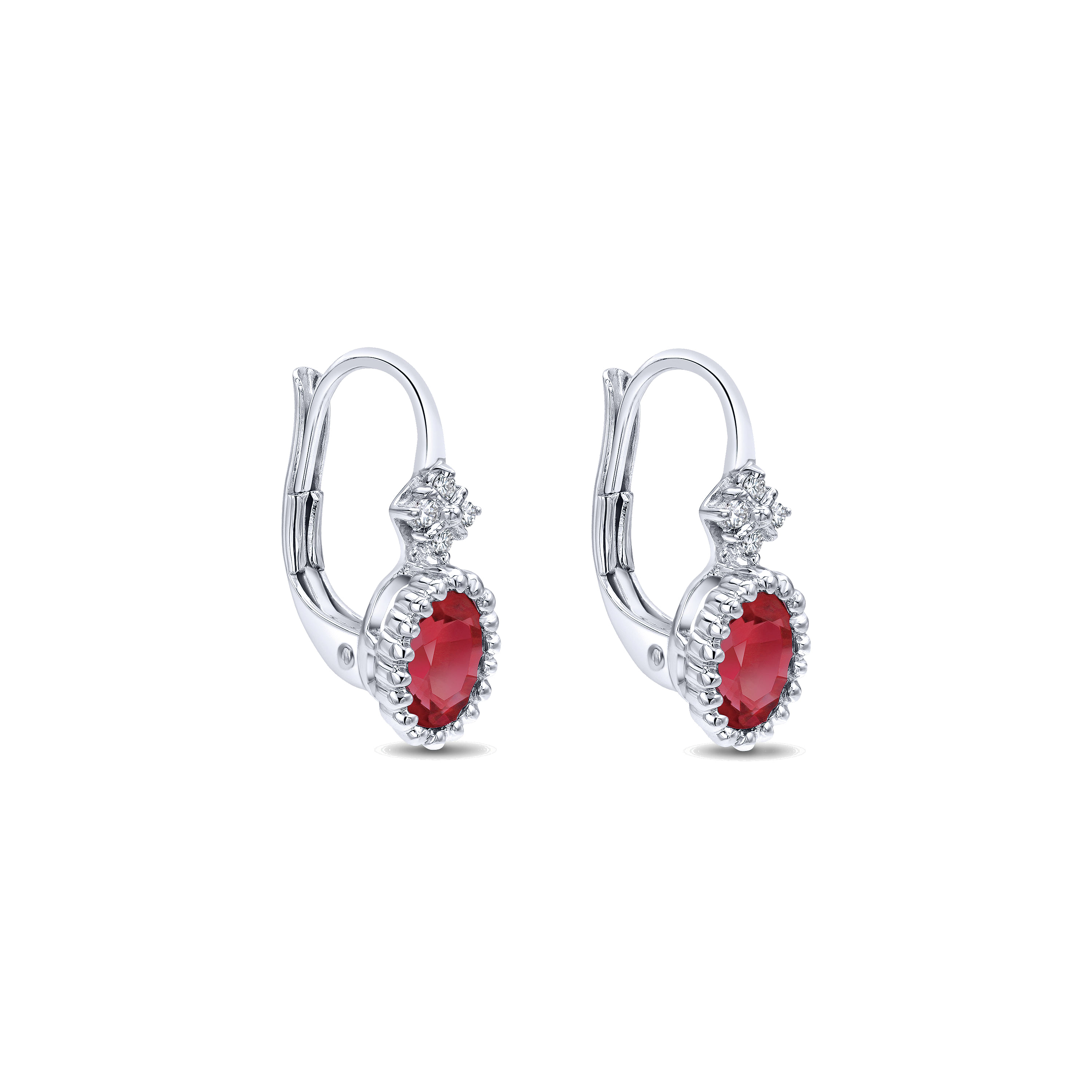 14k White Gold Diamond And Ruby Drop Earrings angle 2 14k White Gold Diamond And Ruby Drop Earrings angle 2