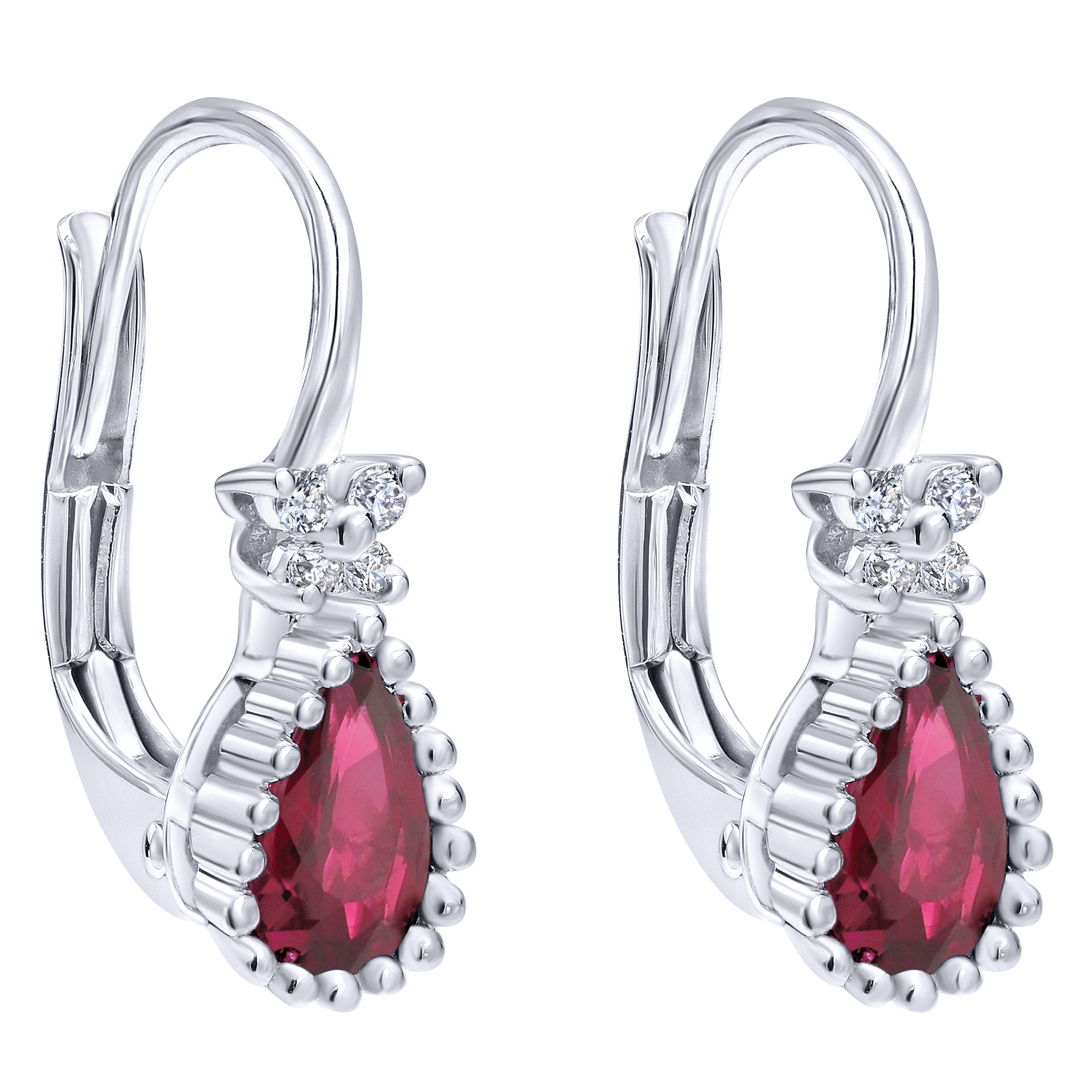 14k White Gold Diamond And Ruby Drop Earrings angle 2 14k White Gold Diamond And Ruby Drop Earrings angle 2
