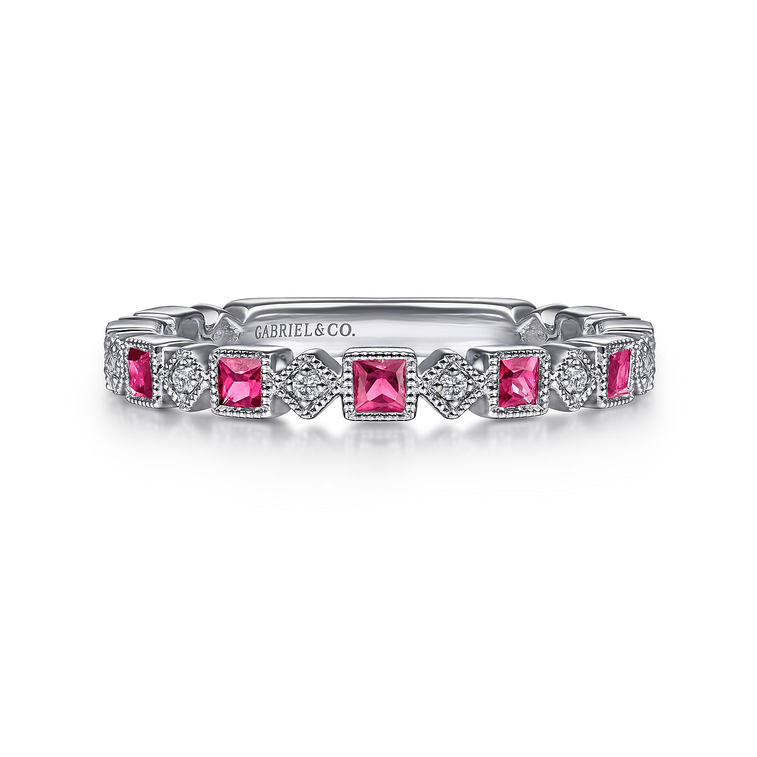 14k White Gold Diamond And Ruby Stackable 14k White Gold Diamond And Ruby Stackable