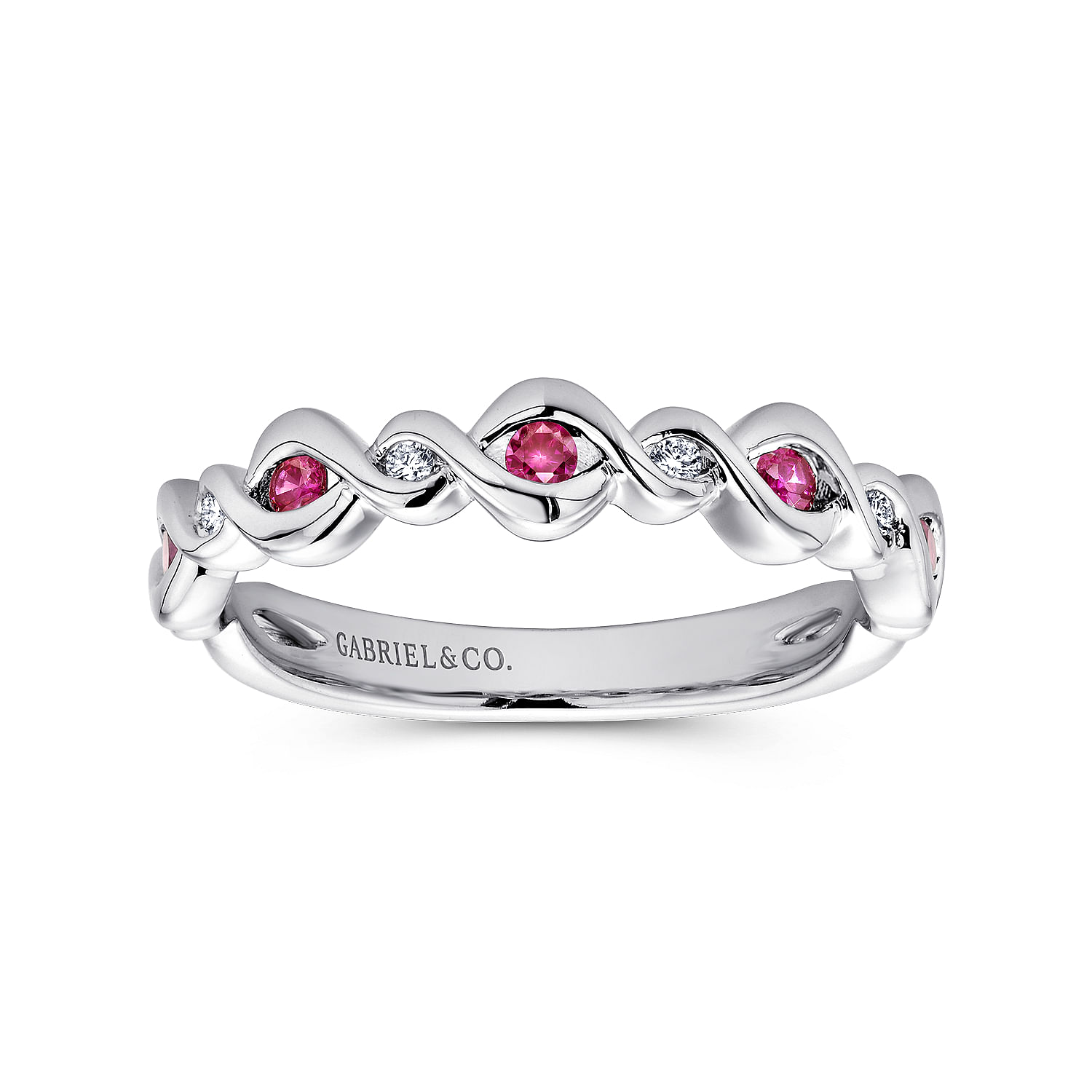 14k White Gold Diamond And Ruby Stackable Ladies 14k White Gold Diamond And Ruby Stackable Ladies