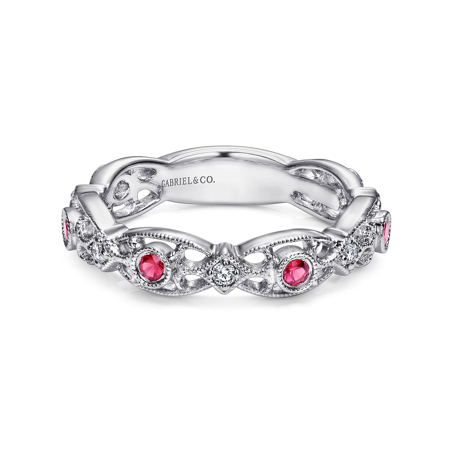 14k White Gold Diamond And Ruby Stackable 14k White Gold Diamond And Ruby Stackable