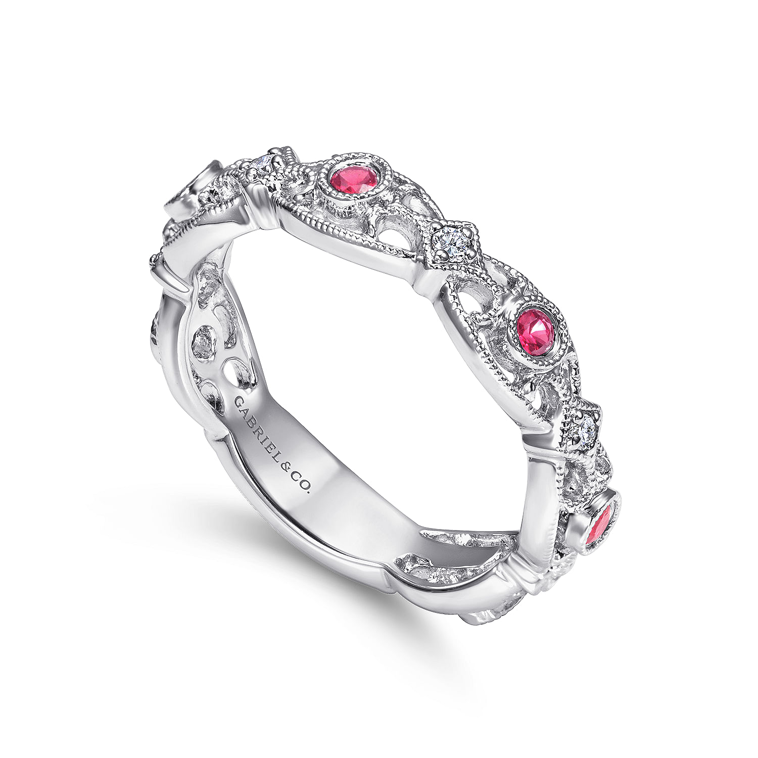 14k White Gold Diamond And Ruby Stackable Ladies 14k White Gold Diamond And Ruby Stackable Ladies
