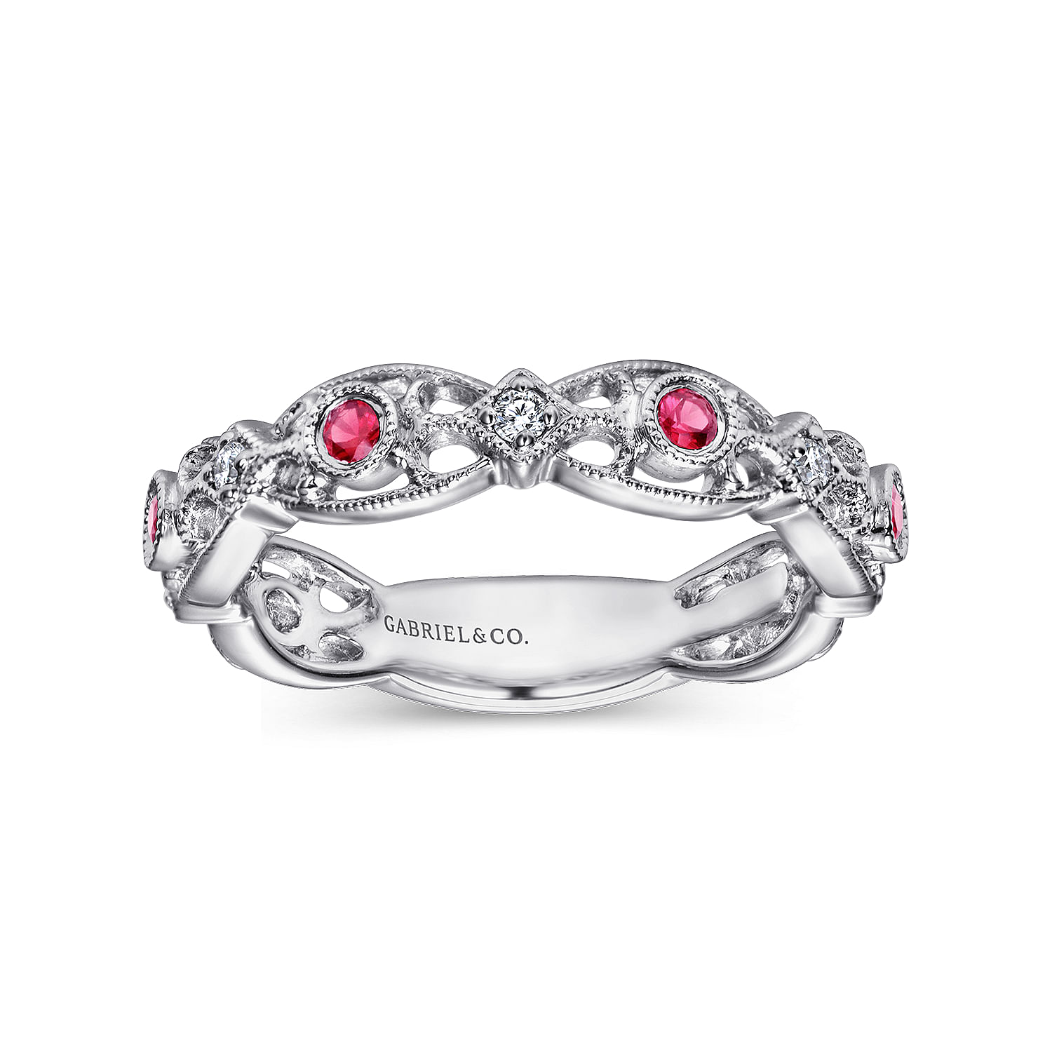 14k White Gold Diamond And Ruby Stackable Ladies 14k White Gold Diamond And Ruby Stackable Ladies