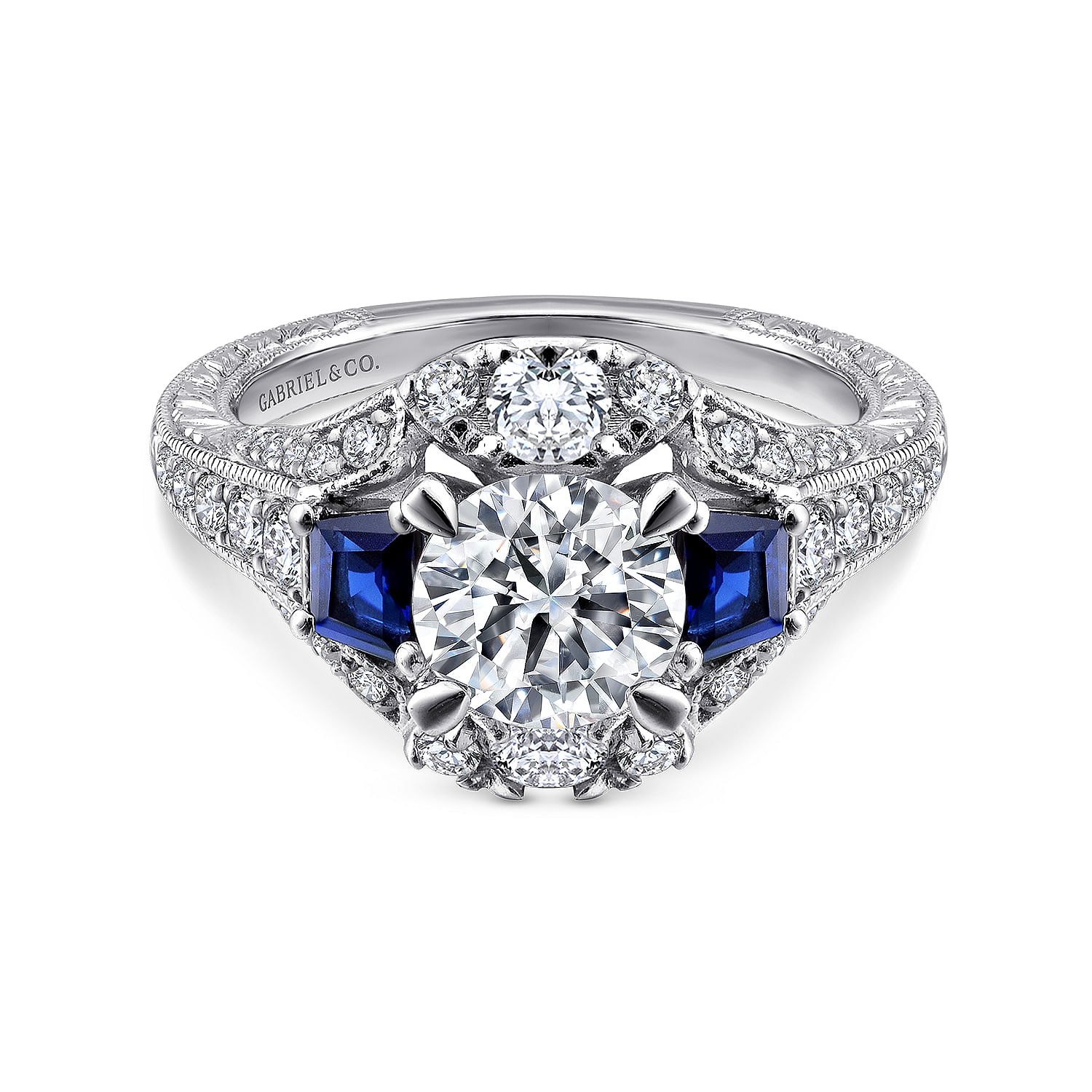 14k White Gold Diamond And Sapphire 3 Stones 14k White Gold Diamond And Sapphire 3 Stones