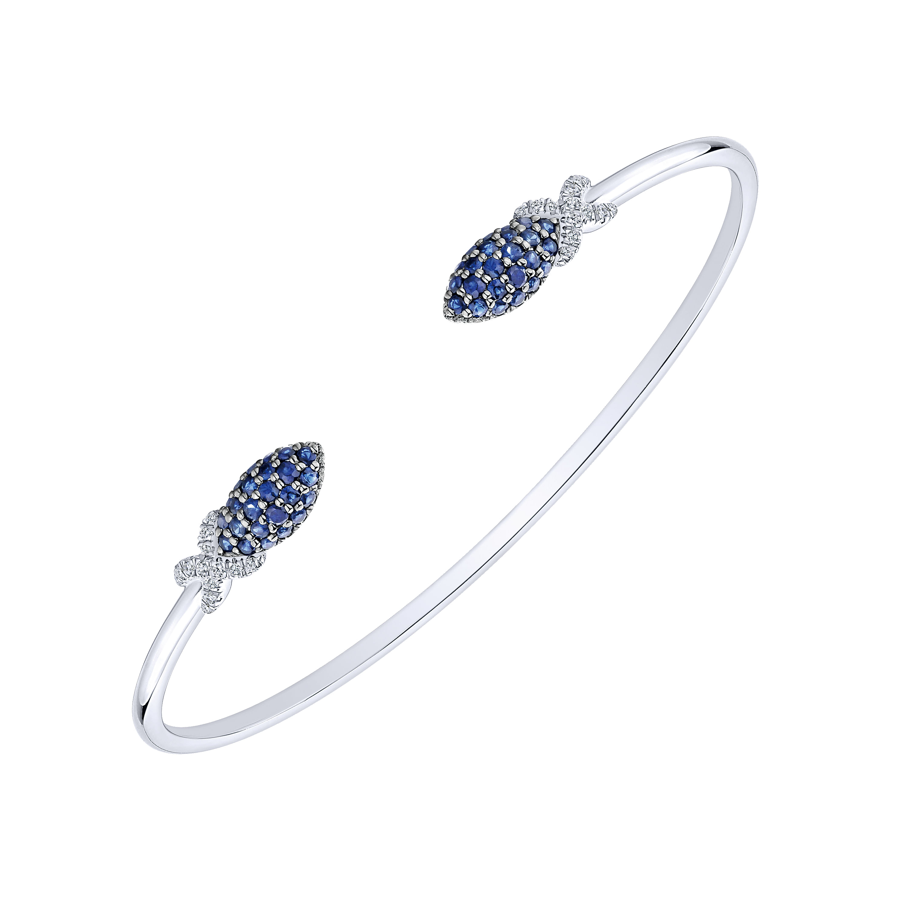 14k White Gold Diamond And Sapphire Bangle angle 2 14k White Gold Diamond And Sapphire Bangle angle 2