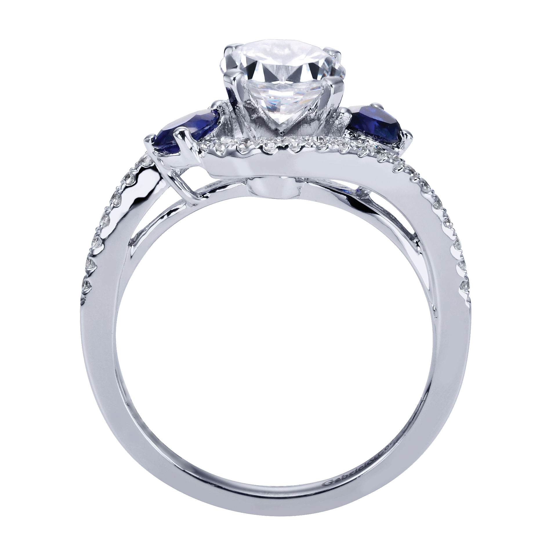 14k White Gold Diamond And Sapphire Bypass Engagement Ring angle 2 14k White Gold Diamond And Sapphire Bypass Engagement Ring angle 2