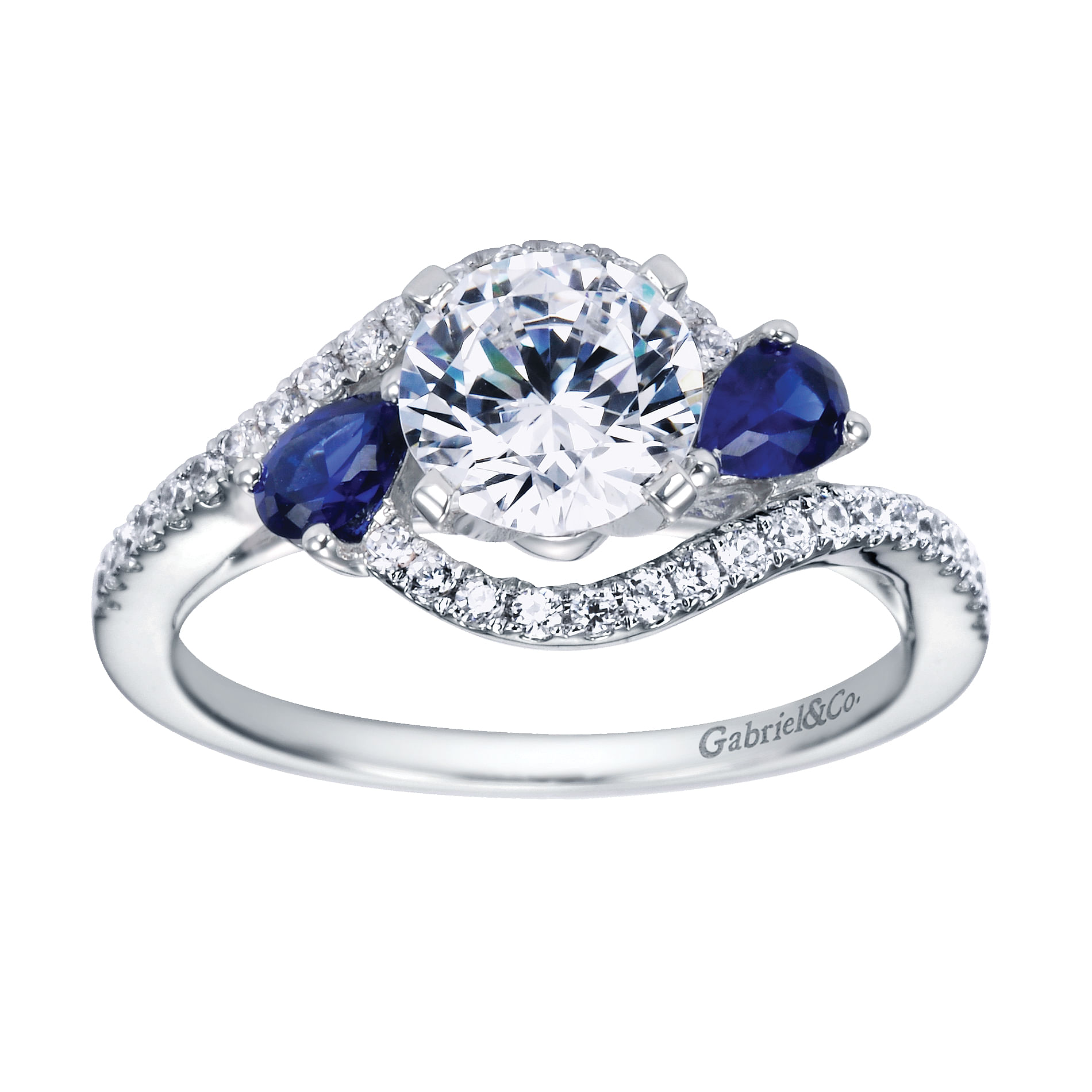 14k White Gold Diamond And Sapphire Bypass Engagement Ring angle 5 14k White Gold Diamond And Sapphire Bypass Engagement Ring angle 5