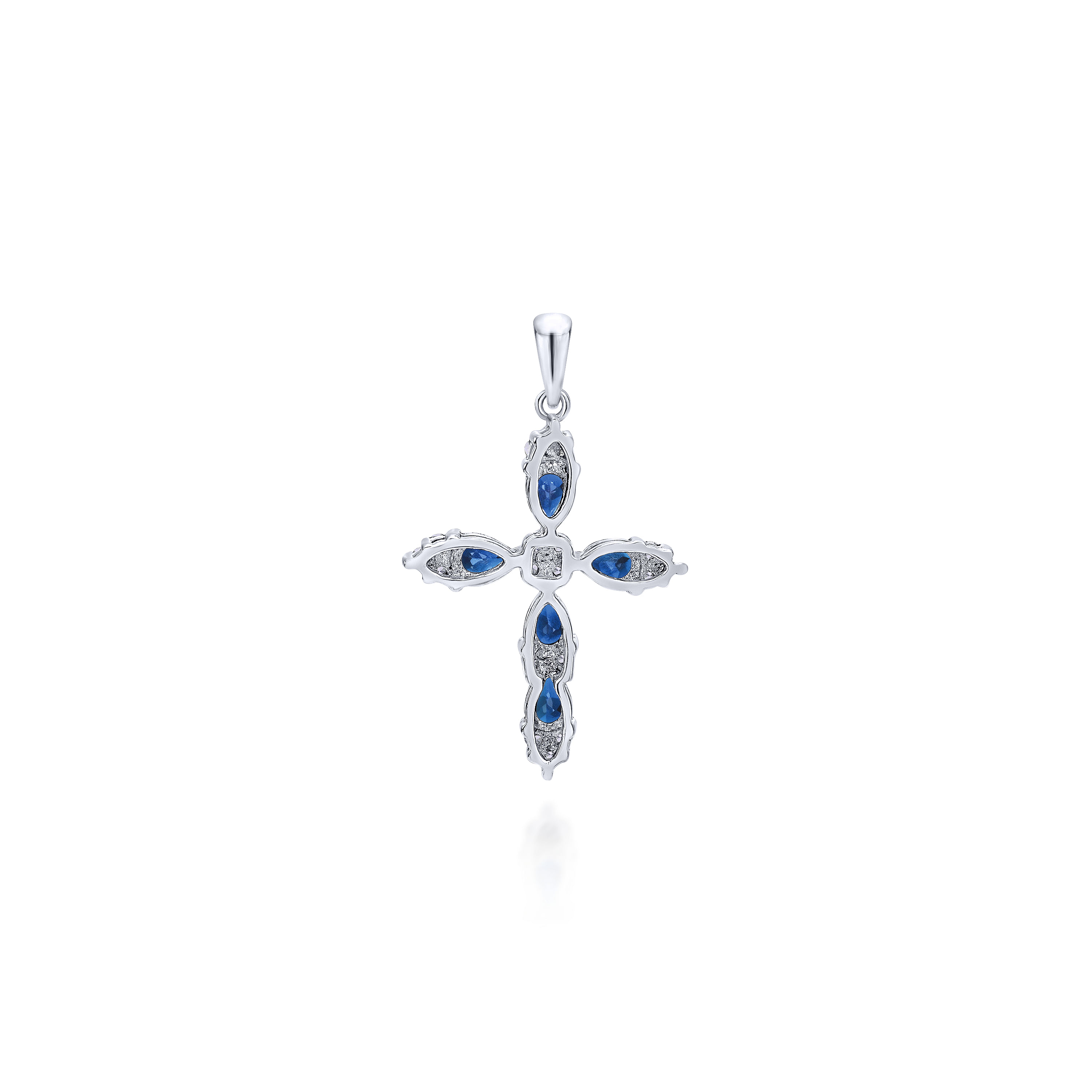 14k White Gold Diamond And Sapphire Cross Cross Pendant angle 2 14k White Gold Diamond And Sapphire Cross Cross Pendant angle 2