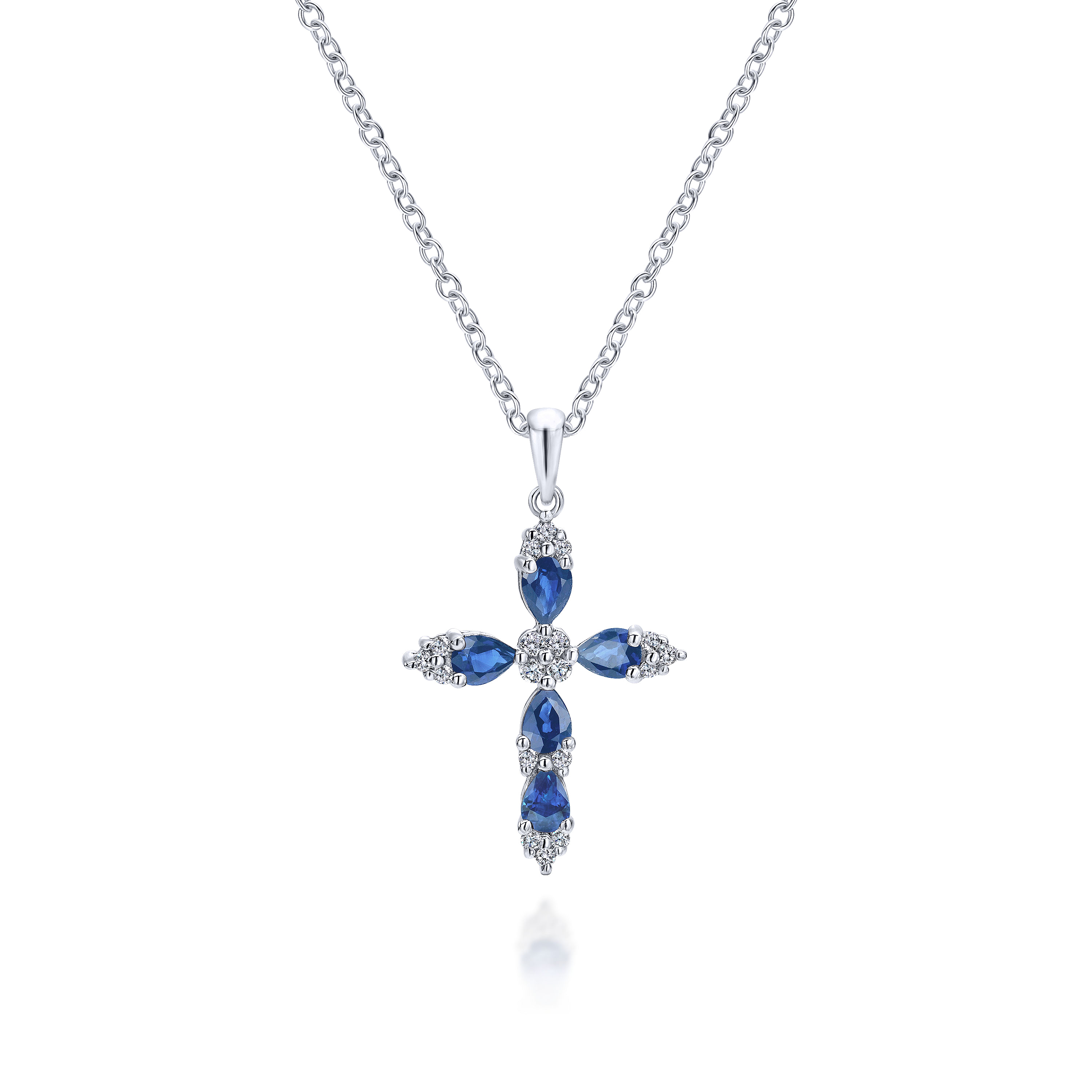 14k White Gold Diamond And Sapphire Cross Cross Pendant angle 3 14k White Gold Diamond And Sapphire Cross Cross Pendant angle 3