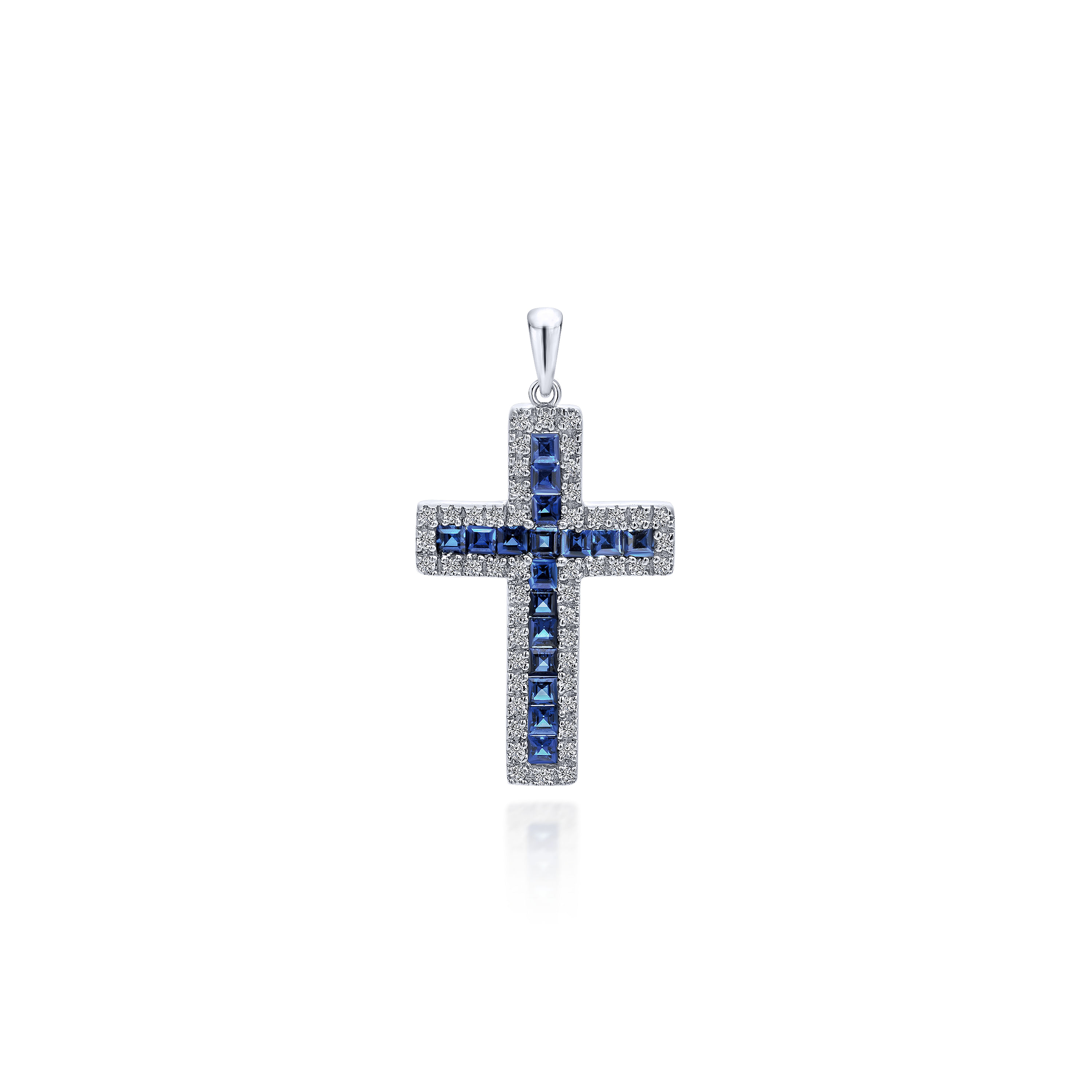 14k White Gold Diamond And Sapphire Cross 14k White Gold Diamond And Sapphire Cross