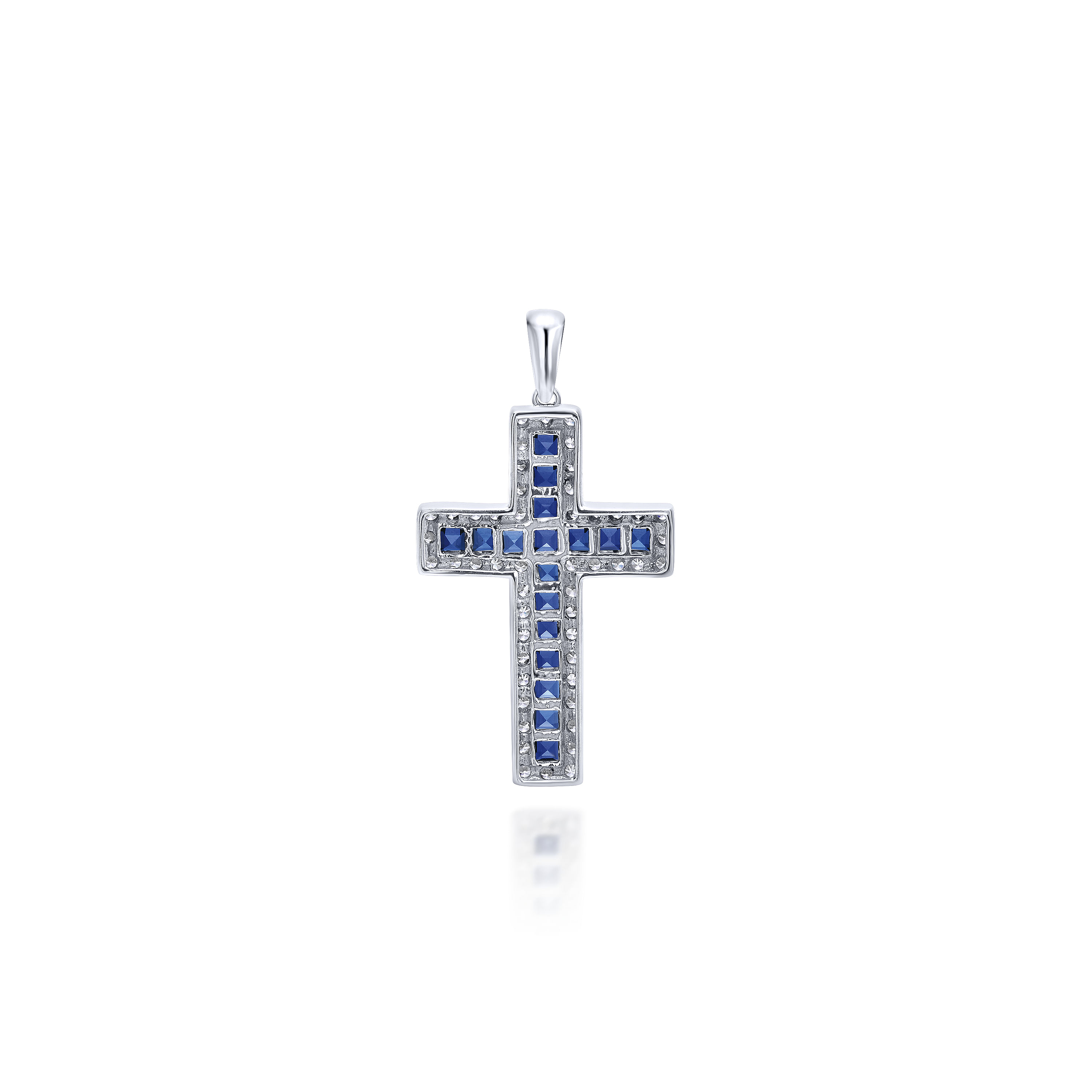 14k White Gold Diamond And Sapphire Cross Cross Pendant angle 2 14k White Gold Diamond And Sapphire Cross Cross Pendant angle 2