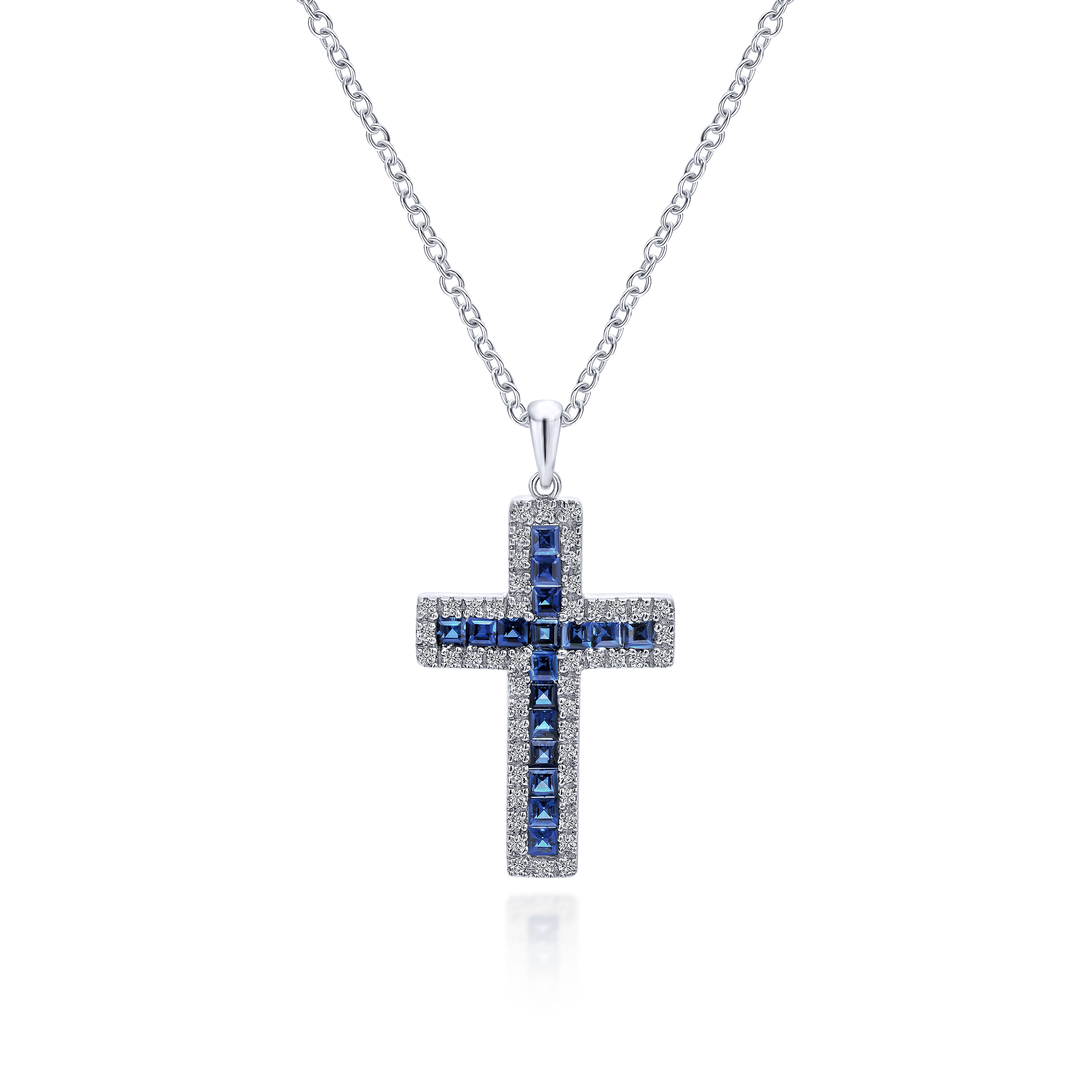 14k White Gold Diamond And Sapphire Cross Cross Pendant angle 3 14k White Gold Diamond And Sapphire Cross Cross Pendant angle 3