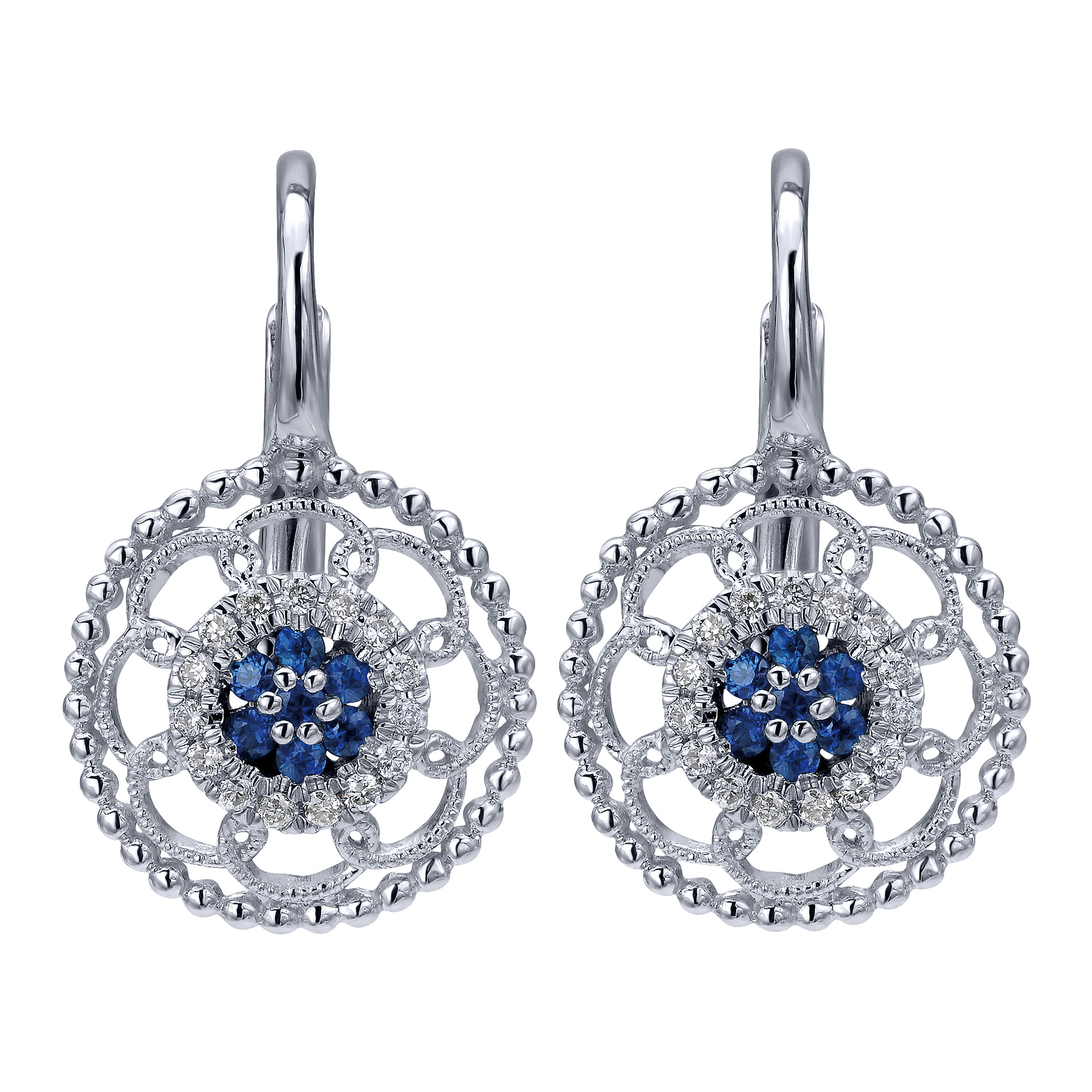 14k White Gold Diamond And Sapphire Drop 14k White Gold Diamond And Sapphire Drop