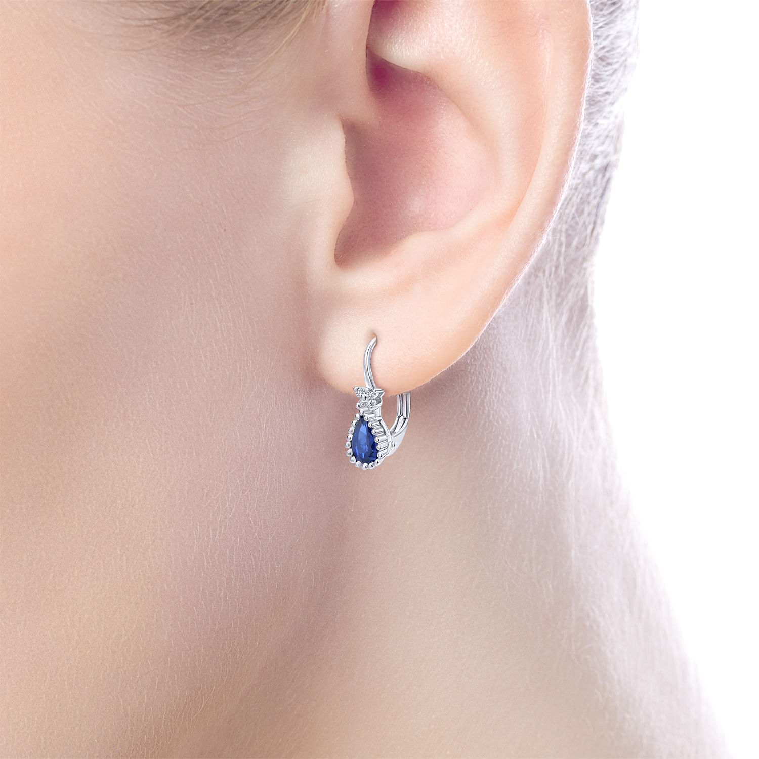 14k White Gold Diamond And Sapphire Drop Earrings angle 2 14k White Gold Diamond And Sapphire Drop Earrings angle 2