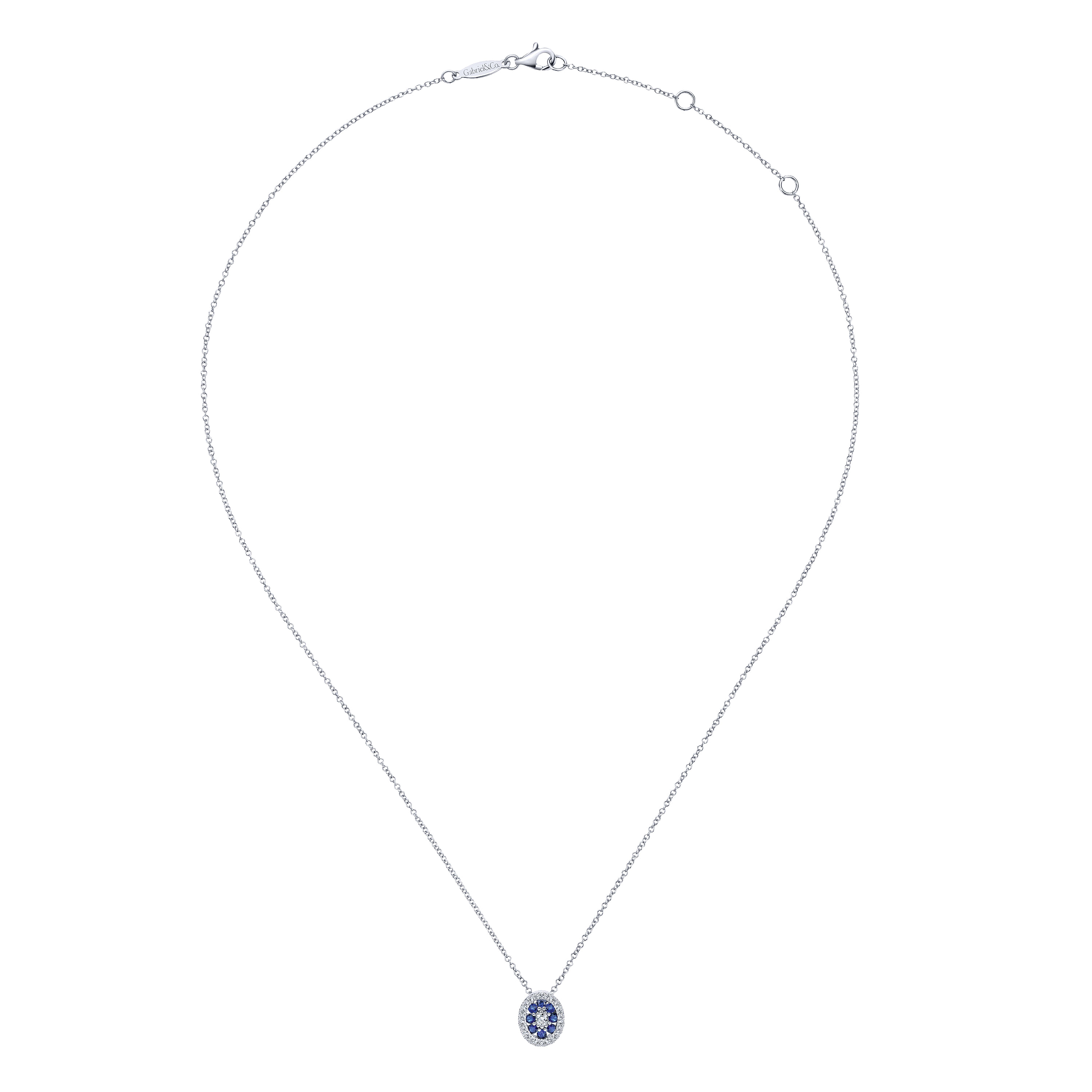 14k White Gold Diamond And Sapphire Fashion Necklace angle 2 14k White Gold Diamond And Sapphire Fashion Necklace angle 2