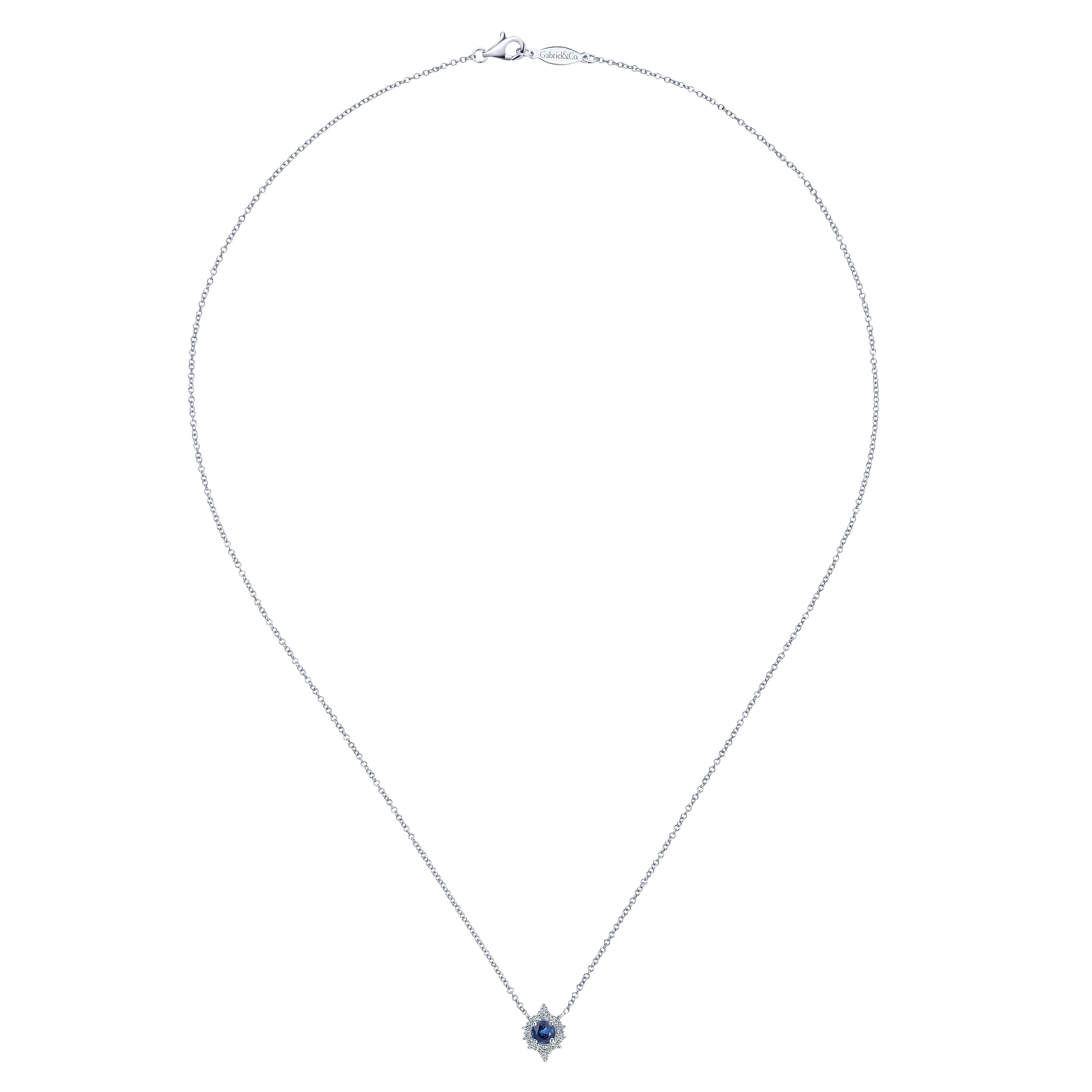 14k White Gold Diamond And Sapphire Fashion Necklace angle 2 14k White Gold Diamond And Sapphire Fashion Necklace angle 2