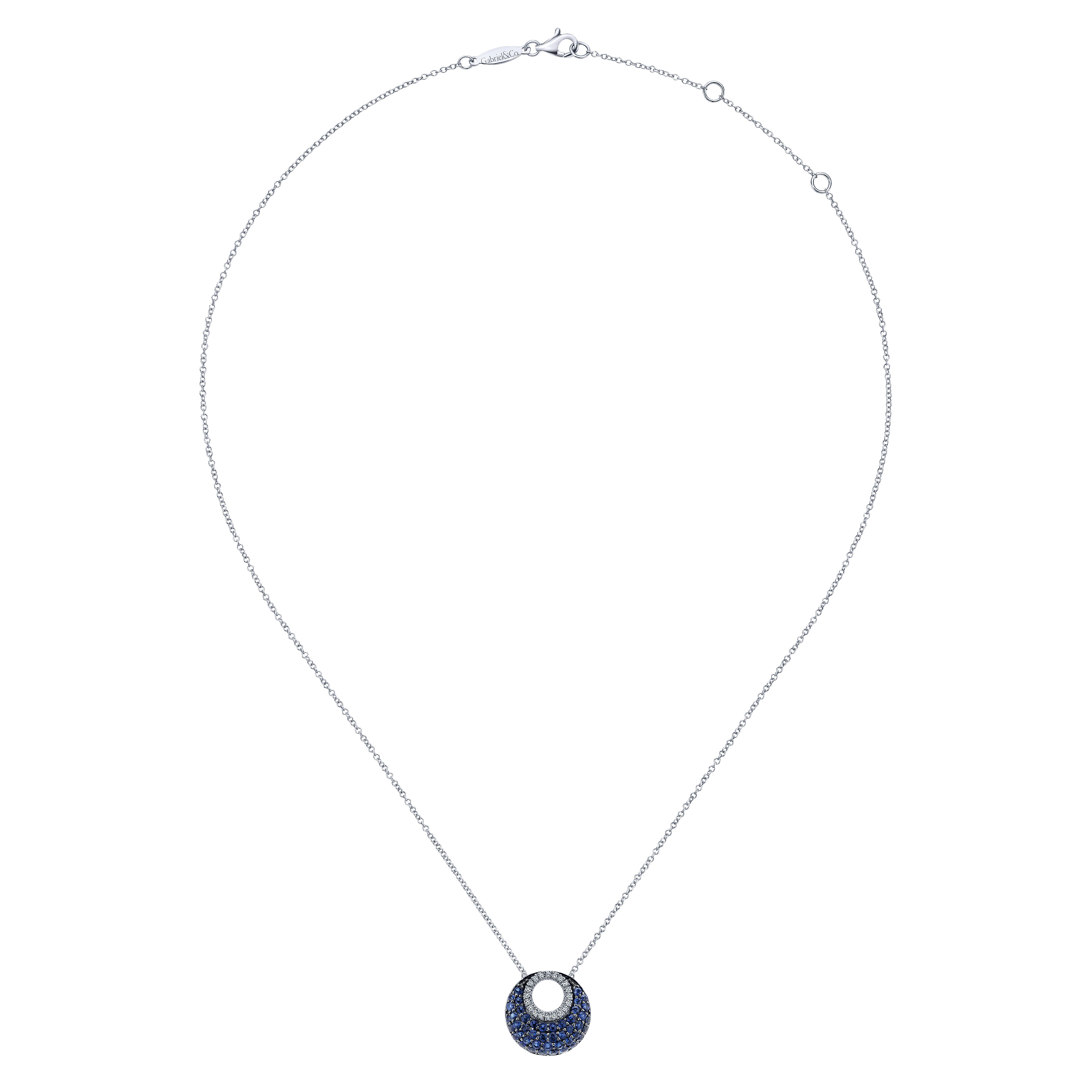14k White Gold Diamond And Sapphire Fashion Necklace angle 2 14k White Gold Diamond And Sapphire Fashion Necklace angle 2
