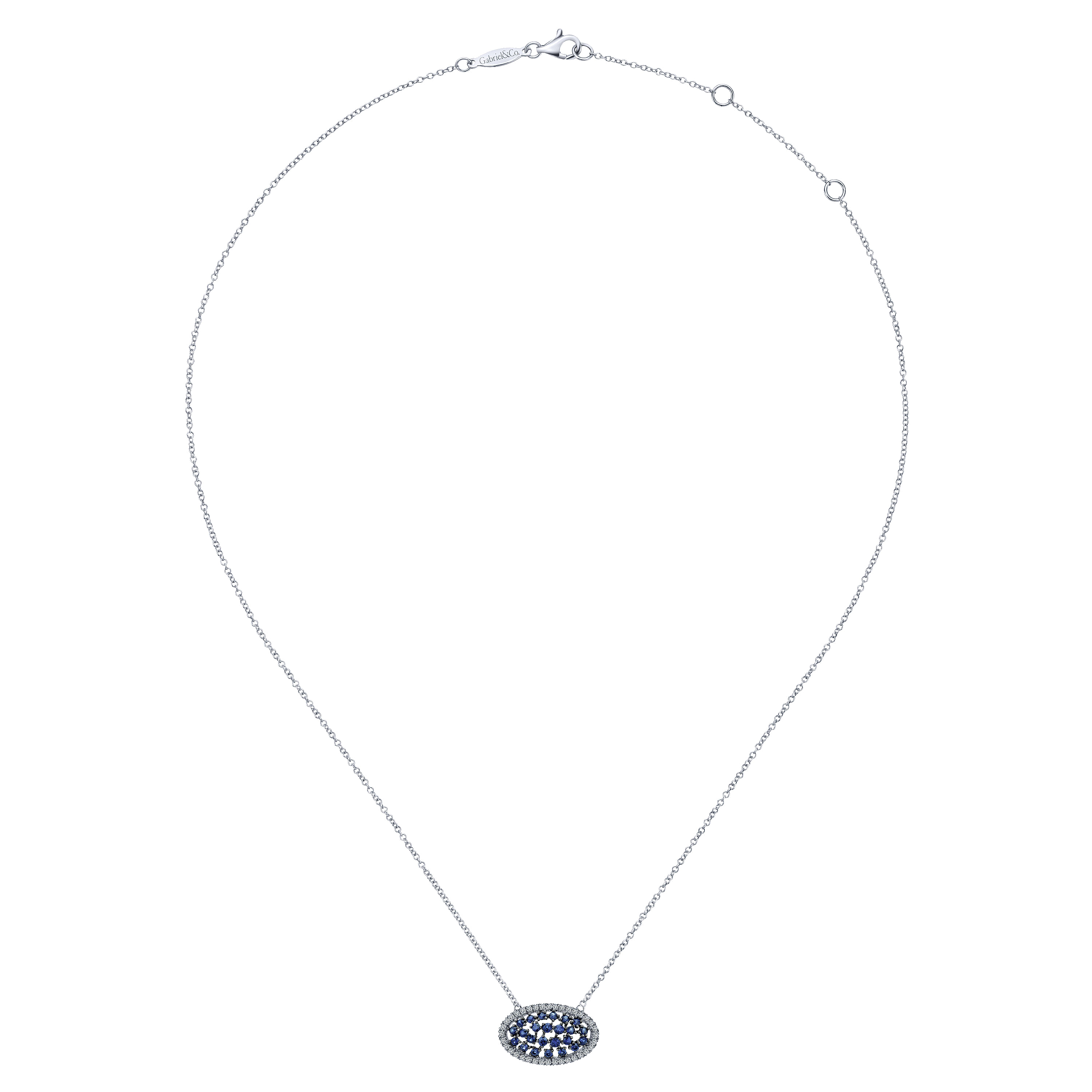 14k White Gold Diamond And Sapphire Fashion Necklace angle 2 14k White Gold Diamond And Sapphire Fashion Necklace angle 2